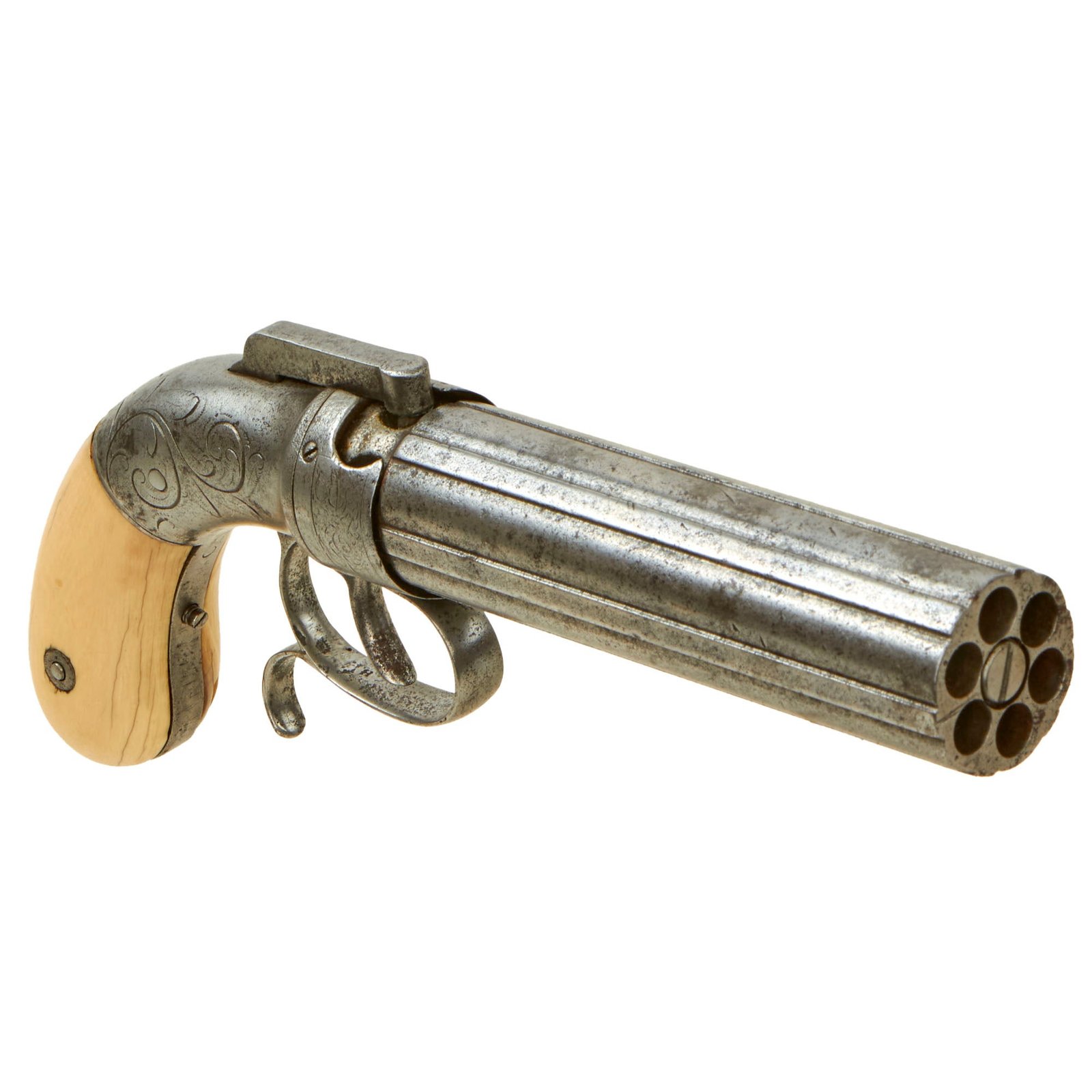 Buy Original U.S. Ethan Allen of Worcester Large .36cal Percussion Pepperbox Revolver with Ivory Grips - Serial 8 | Original Firearms Antique For Sale