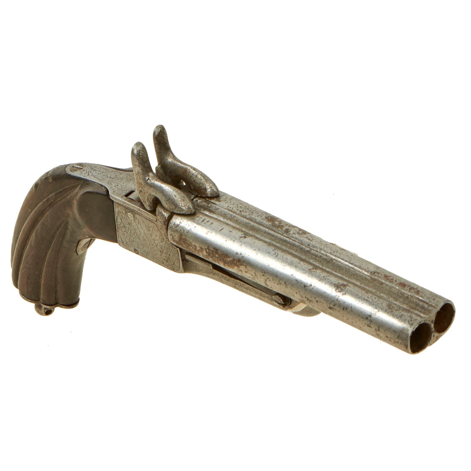 Buy Original Spanish 11mm Pinfire Double Barrel Pistol by Francisco Arizaga of Eibar with Hidden Triggers - circa 1870 | Original Firearms Antique For Sale