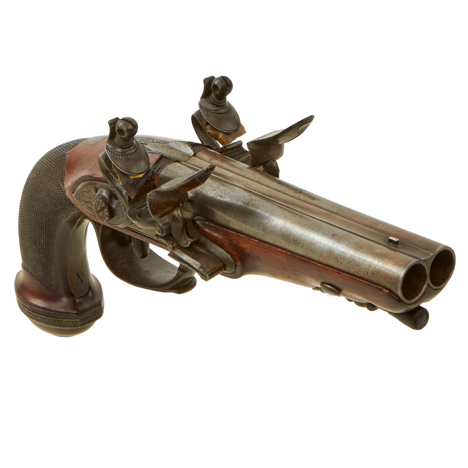 Buy Original Early 19th Century French Double Barrel 26 Bore Flintlock Pistol by Barbey of Paris - circa 1810 | Original Firearms Antique For Sale