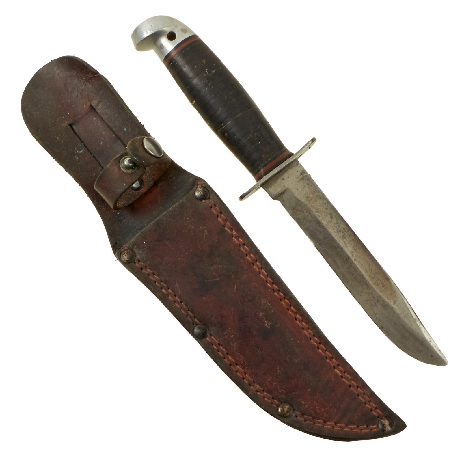 Buy Original U.S. WWII Western G-46-6 "Shark" Fighting Knife with Correct Leather Scabbard & Worn-Down Blade | Original Firearms Antique For Sale
