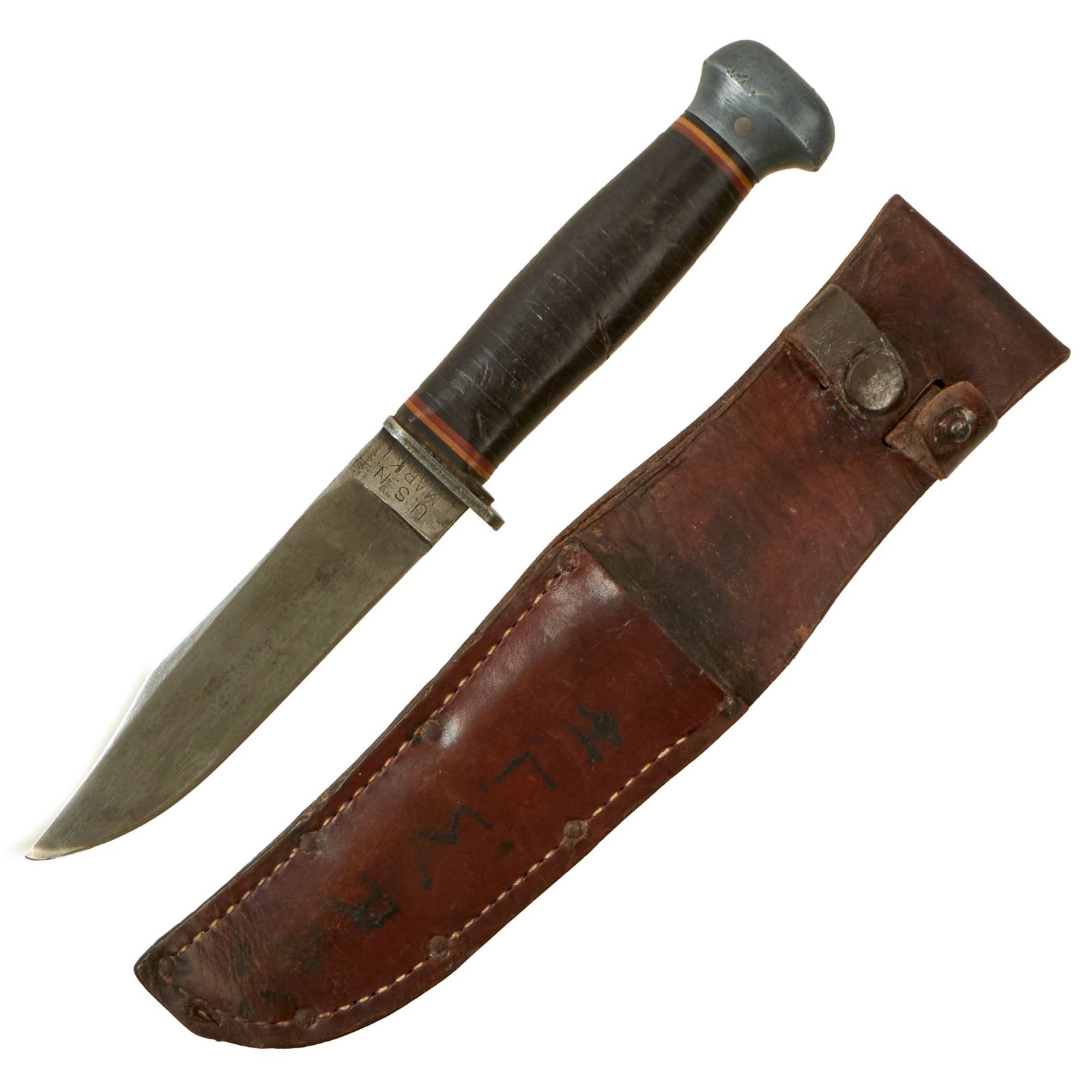 Buy Original U.S. WWII USN Mark 1 PAL RH-35 Fighting Knife with Leather Scabbard | Original Firearms Antique For Sale
