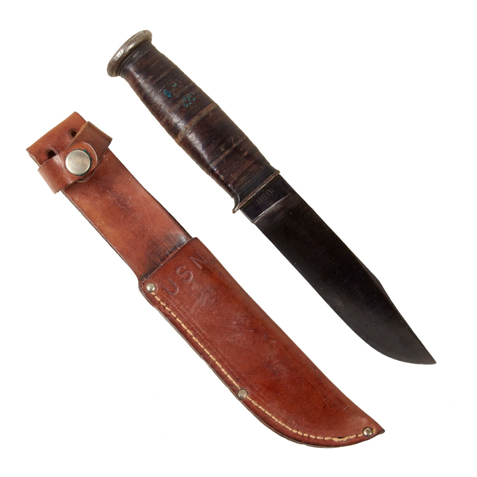 Original WWII U.S. Navy "KA-BAR" Mark 1 Fighting Knife by Union Cutlery with USN Leather Scabbard