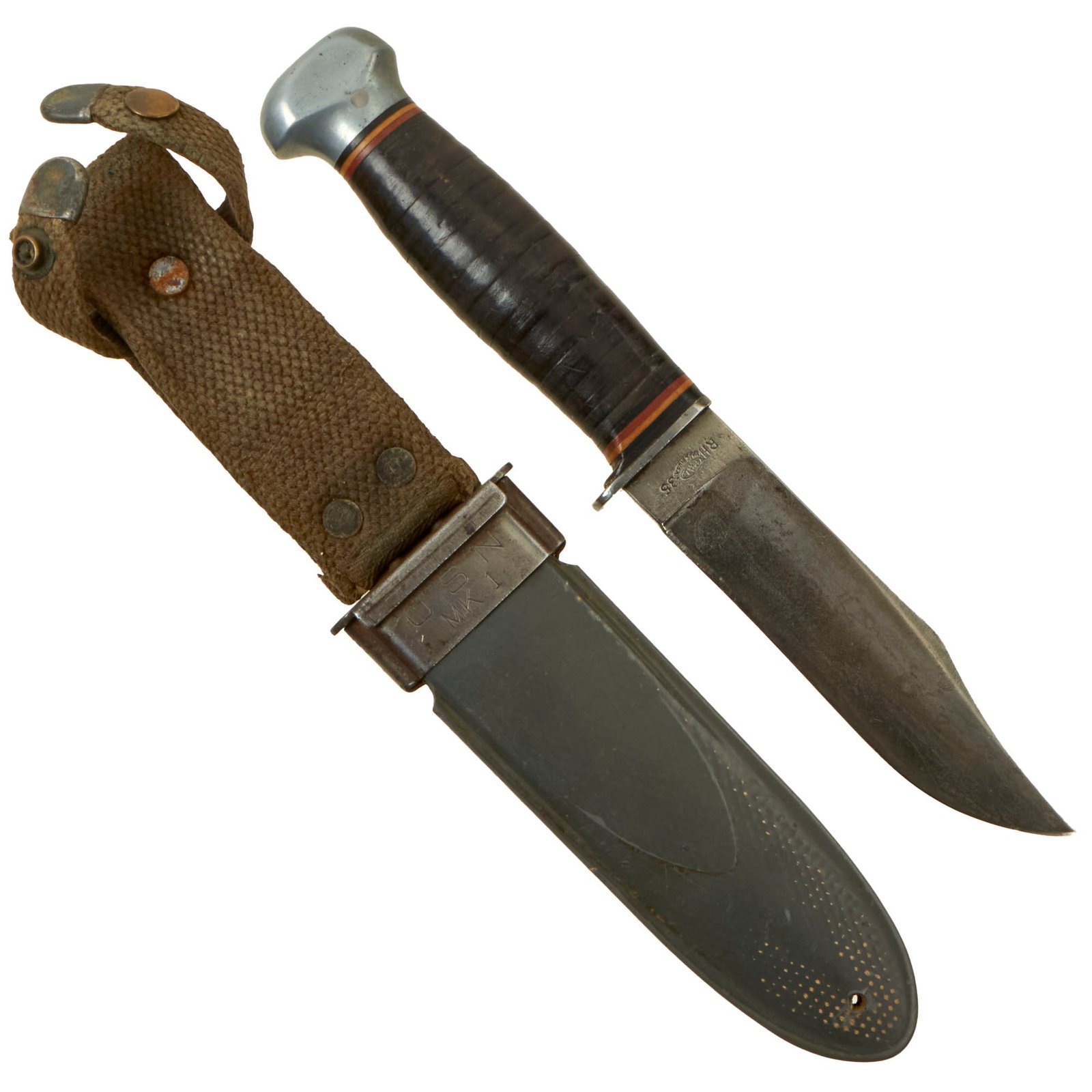 Buy Original Unissued U.S. WWII Navy USN Mark 1 PAL RH-35 Fighting Knife with USN MK1 Scabbard by B.M. Co | Original Firearms Antique For Sale