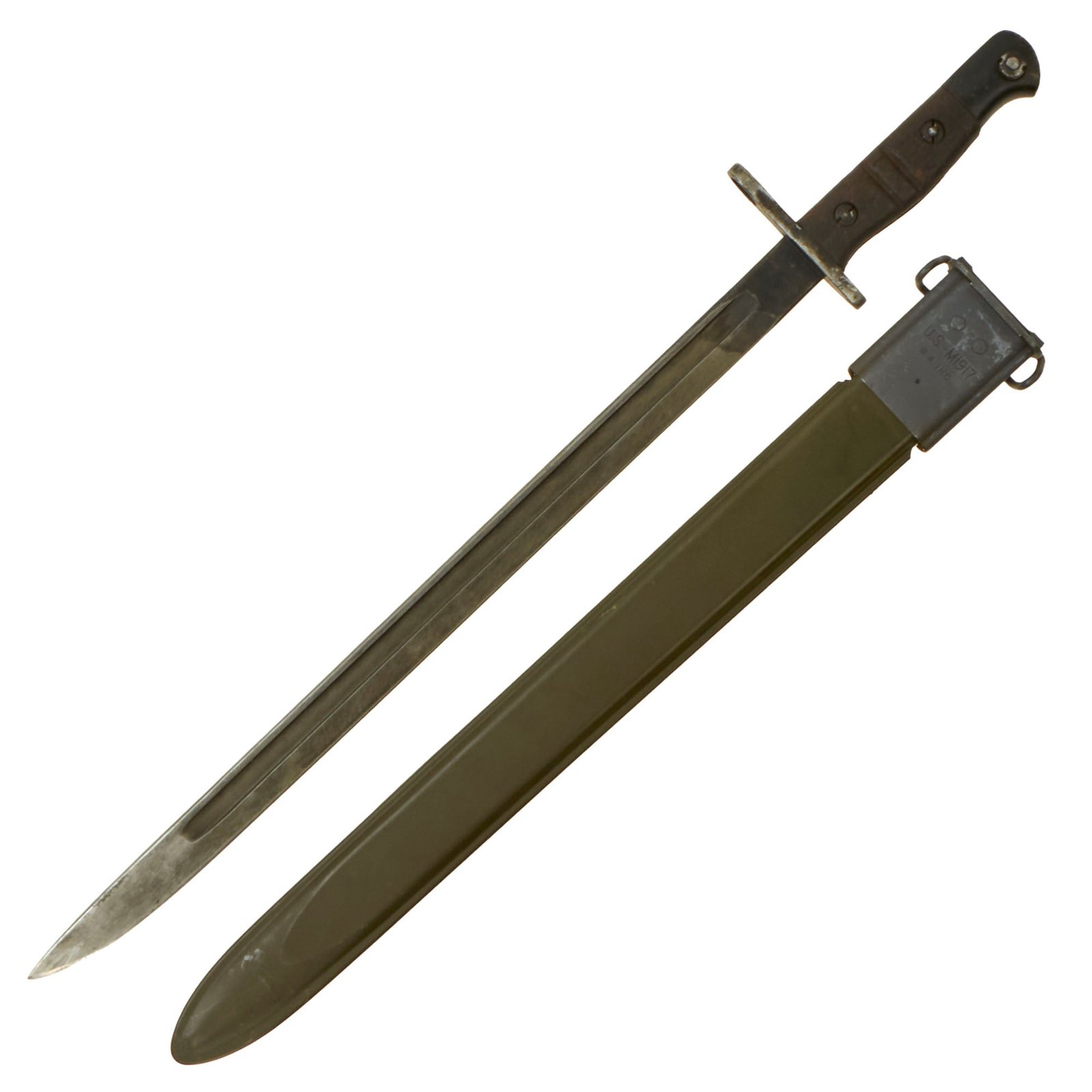 Buy Original U.S. WWI M1917 Enfield British P1913 Bayonet by Remington with Vietnam War M1917 Trench Gun Scabbard | Original Firearms Antique For Sale