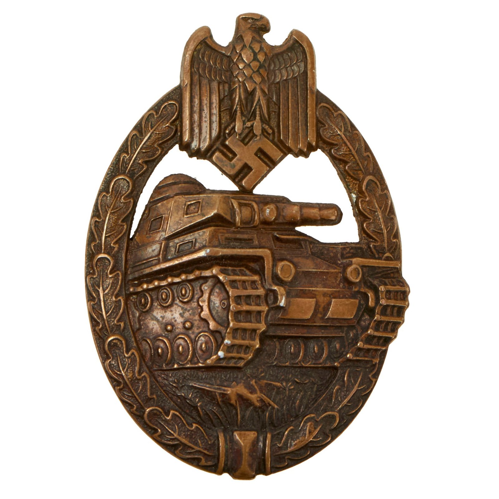 Buy Original German WWII Early Bronze Grade Panzer Assault Tank Badge by F. W. Assmann & Söhne - Hollow Back | Original Firearms Antique For Sale