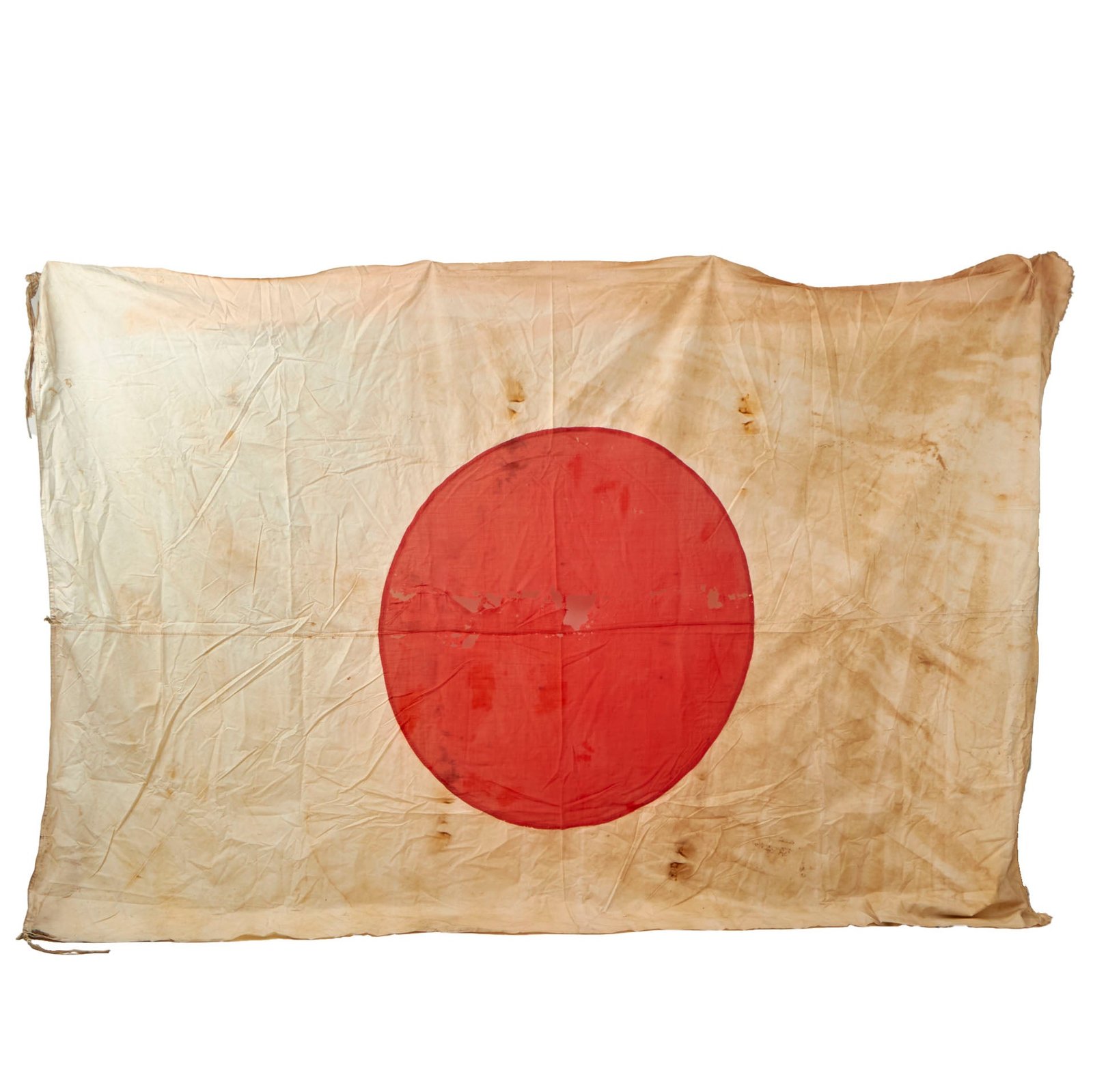Buy Original Imperial Japanese WWII Enormous Battle-Worn 1940-Dated Naval Flag Named to Light Cruiser Naka, Sunk by U.S. Navy in 1944 - 67 x 104” | Original Firearms Antique For Sale
