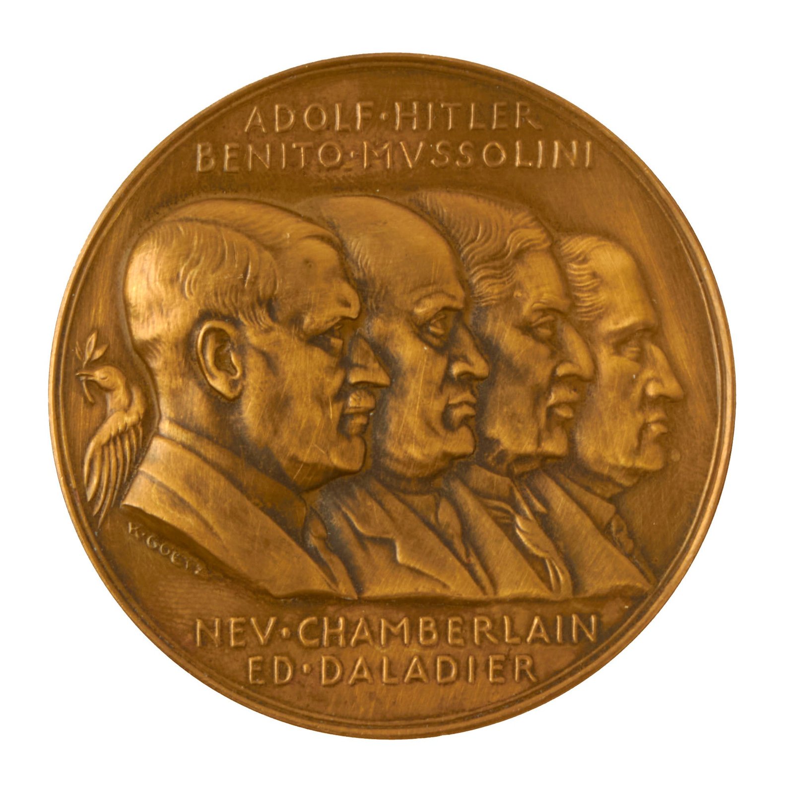 Buy Original German Pre-WWII NSDAP 1938 Munich Agreement Commemorative Propaganda Table Medal Designed by Karl Goetz | Original Firearms Antique For Sale