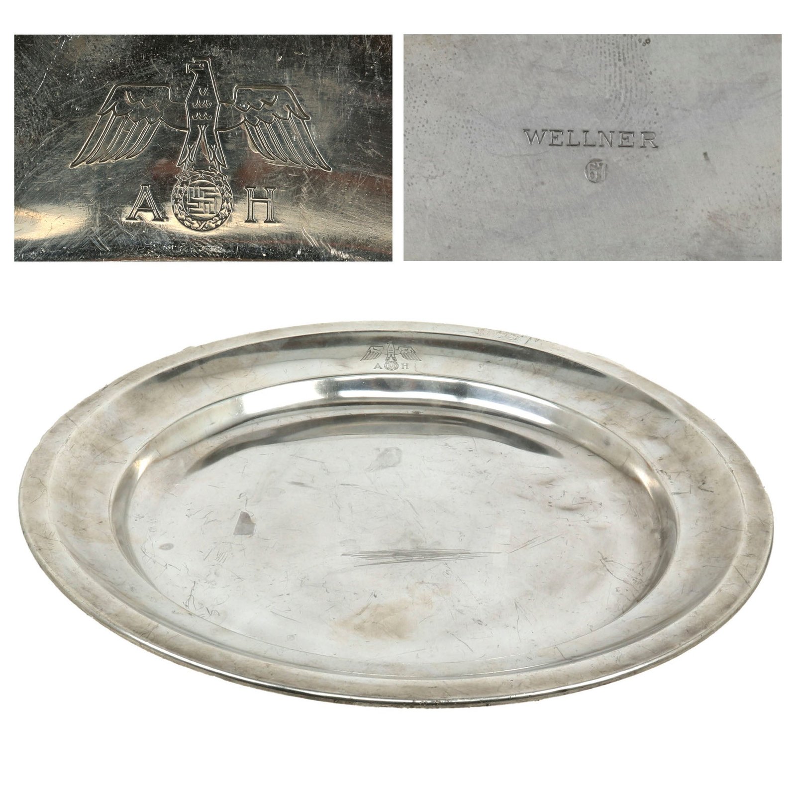 Buy Original Rare German WWII AH Formal Pattern Large Silver Serving Tray by Wellner | Original Firearms Antique For Sale