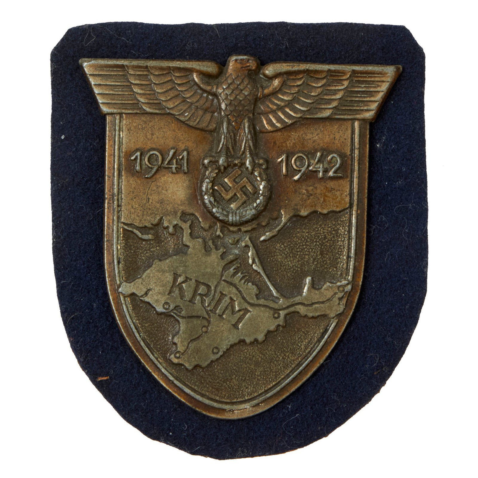 Buy Original German WWII Rare Unissued Kriegsmarine Navy Crimea Krim Shield Decoration with Fabric & Paper Backing - Krimschild | Original Firearms Antique For Sale