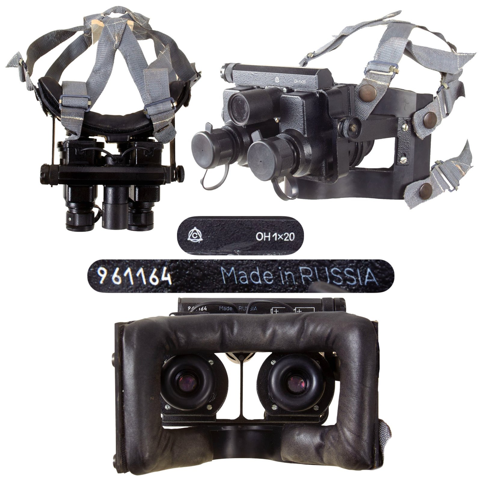 Original Russian Late Cold War Era OH 1x20 Night Vision Goggles Gen 1+ with Head Strap by Lytkarino Optical Glass Plant - Still Functional
