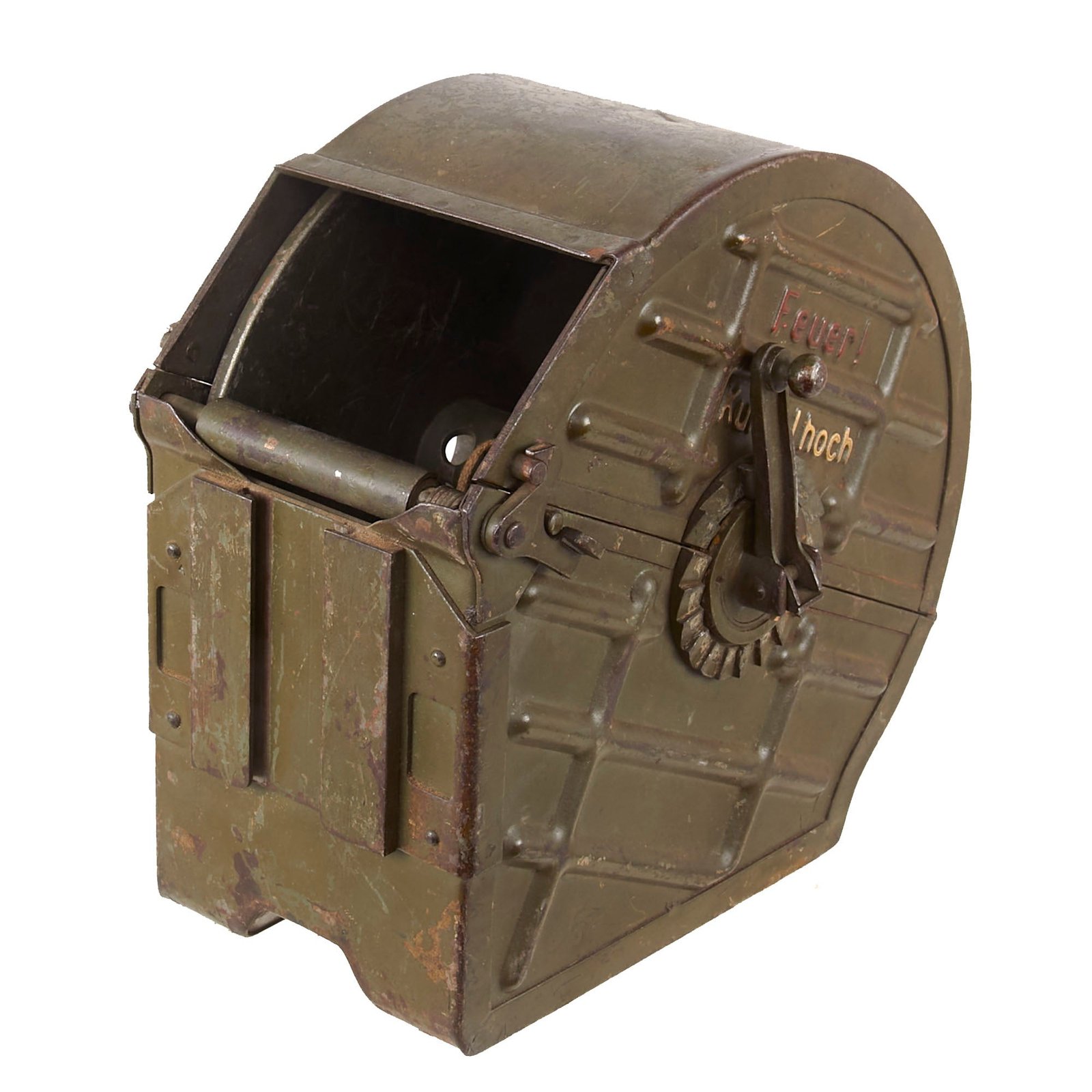 Buy Original Imperial German WWI MG08/15 Machine Gun Belt Drum with Functional Wheel & Crank by Siemens & Halske - Extremely Scarce | Original Firearms Antique For Sale