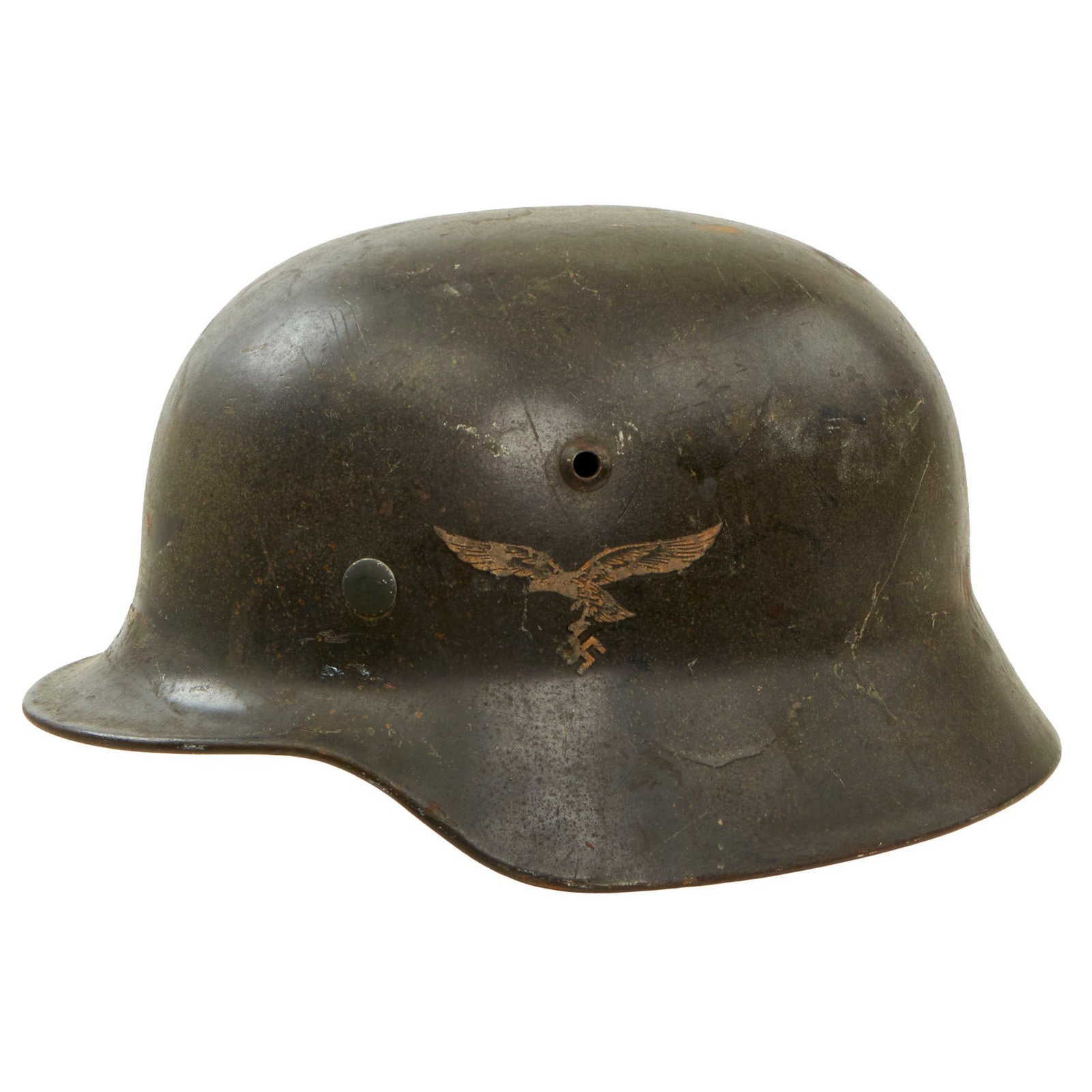 Buy Original German WWII Luftwaffe M35 Double Decal Steel Helmet with 1940 Dated 56cm Liner - stamped EF66 | Original Firearms Antique For Sale