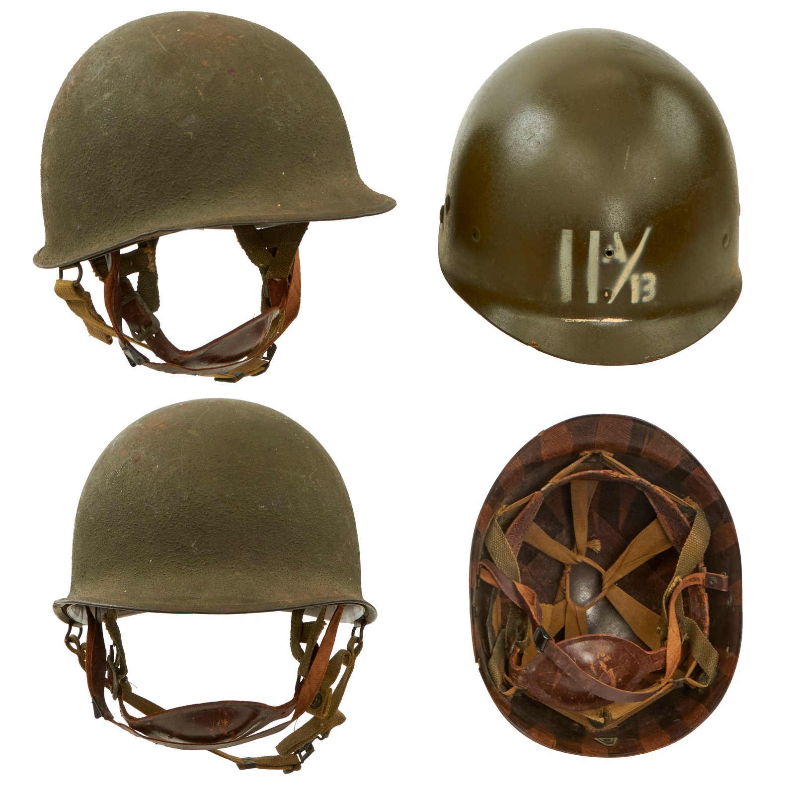 Buy Original U.S. WWII 11th Airborne Division M1-C Paratrooper Front Seam Swivel Bale Helmet with Factory-Made Jump Liner by Westinghouse & Leather Chin-Cup - Correct WWII Configuration | Original Firearms Antique For Sale