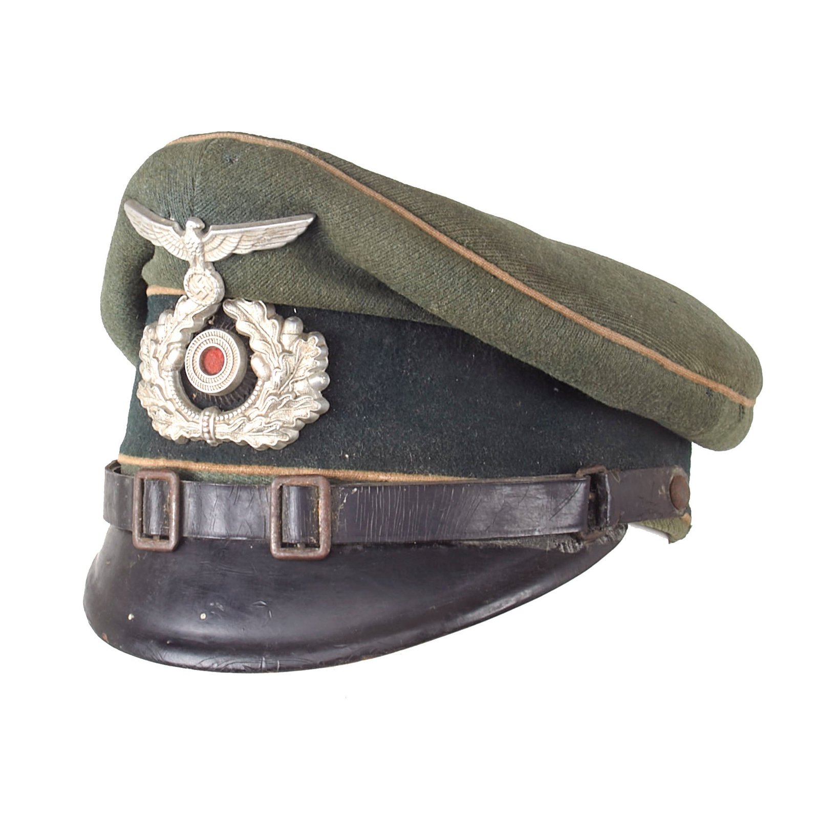 Buy Original German WWII Service Used Army Heer Infantry EM/NCO Schirmmütze Visor Crush Cap - Missing Sweatband | Original Firearms Antique For Sale