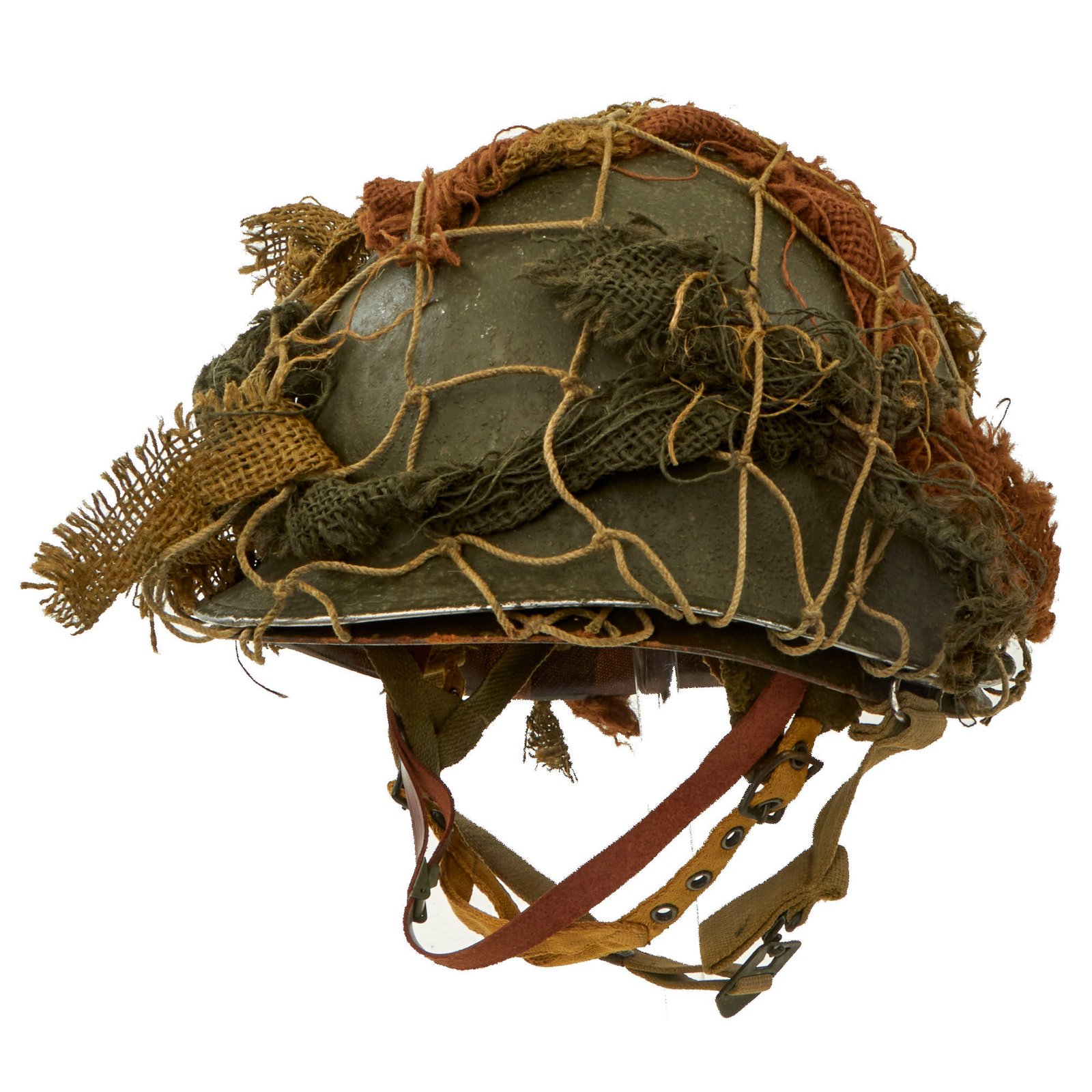 Original U.S. Korean War M1 McCord Front Seam Swivel Bale Paratrooper Helmet with Westinghouse CAPAC Paratrooper Liner & Helmet Net with Scrim