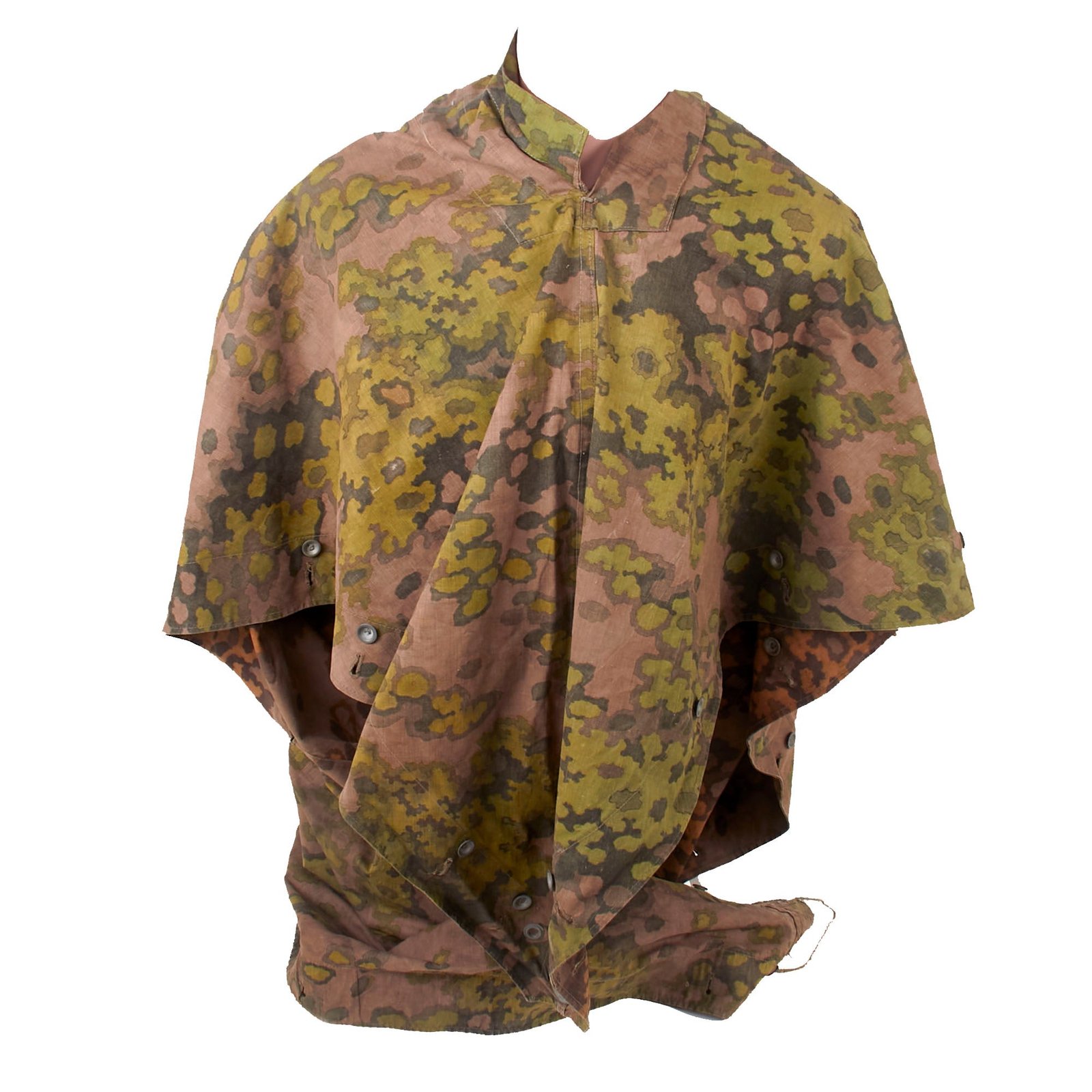 Buy Original Rare German WWII Service-Worn Waffen-SS Zeltbahn Tent Quarter & Poncho in Oak Pattern A Camouflage with Period Repairs | Original Firearms Antique For Sale