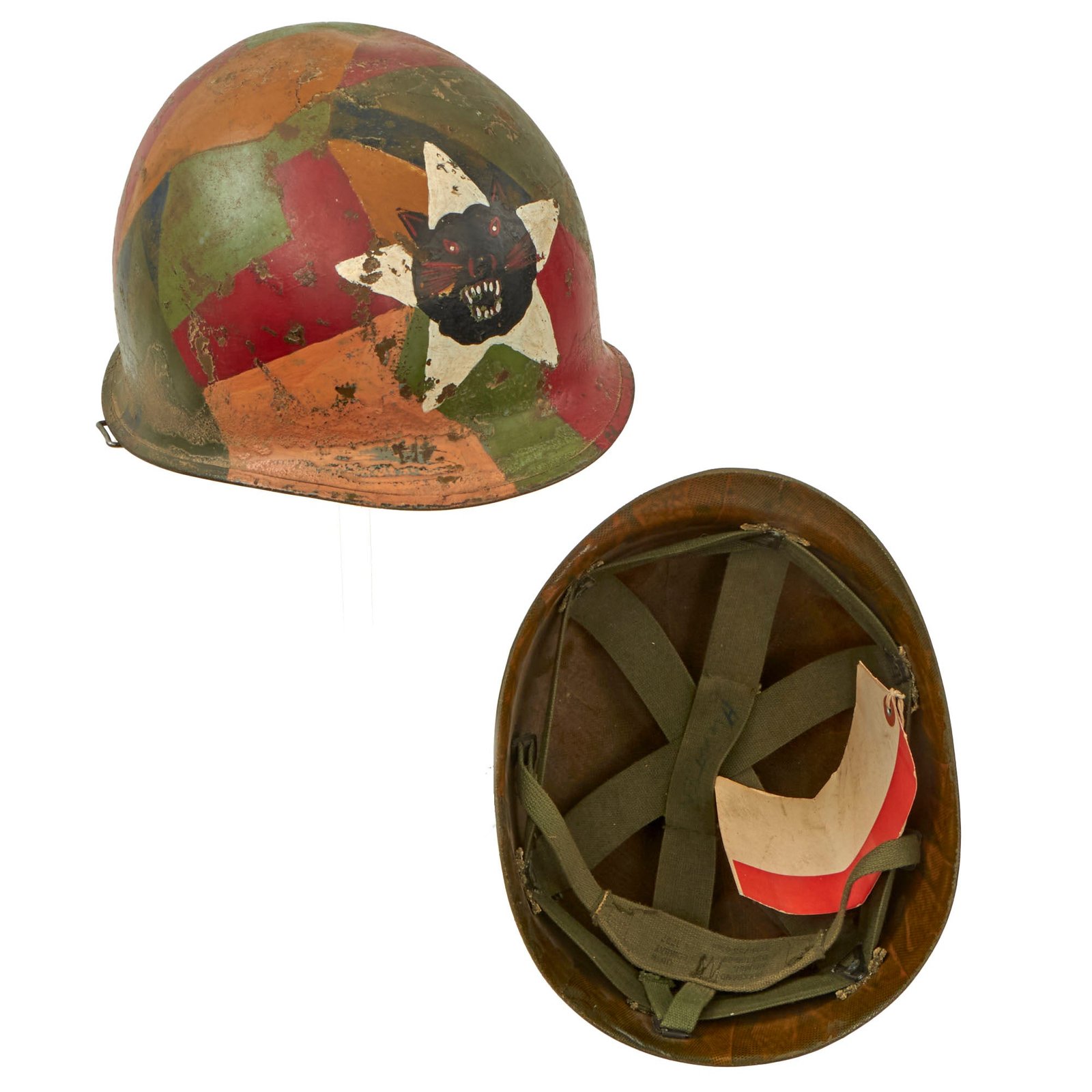 Buy Original U.S. Vietnam War M1 Helmet and Liner With Possibly Replicated ARVN Ranger Markings and Camouflage | Original Firearms Antique For Sale