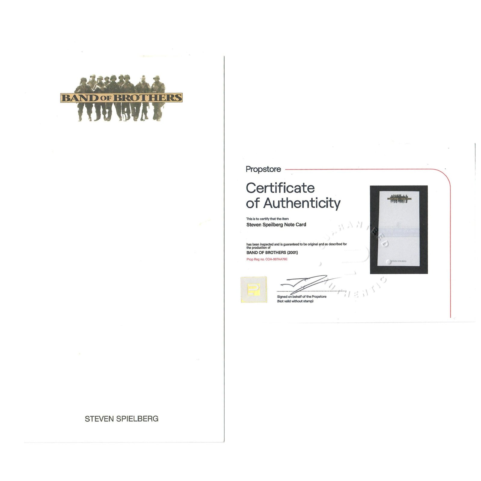 Buy Original U.S. Band of Brothers Steven Spielberg Note Card with Certificate of Authenticity | Original Firearms Antique For Sale