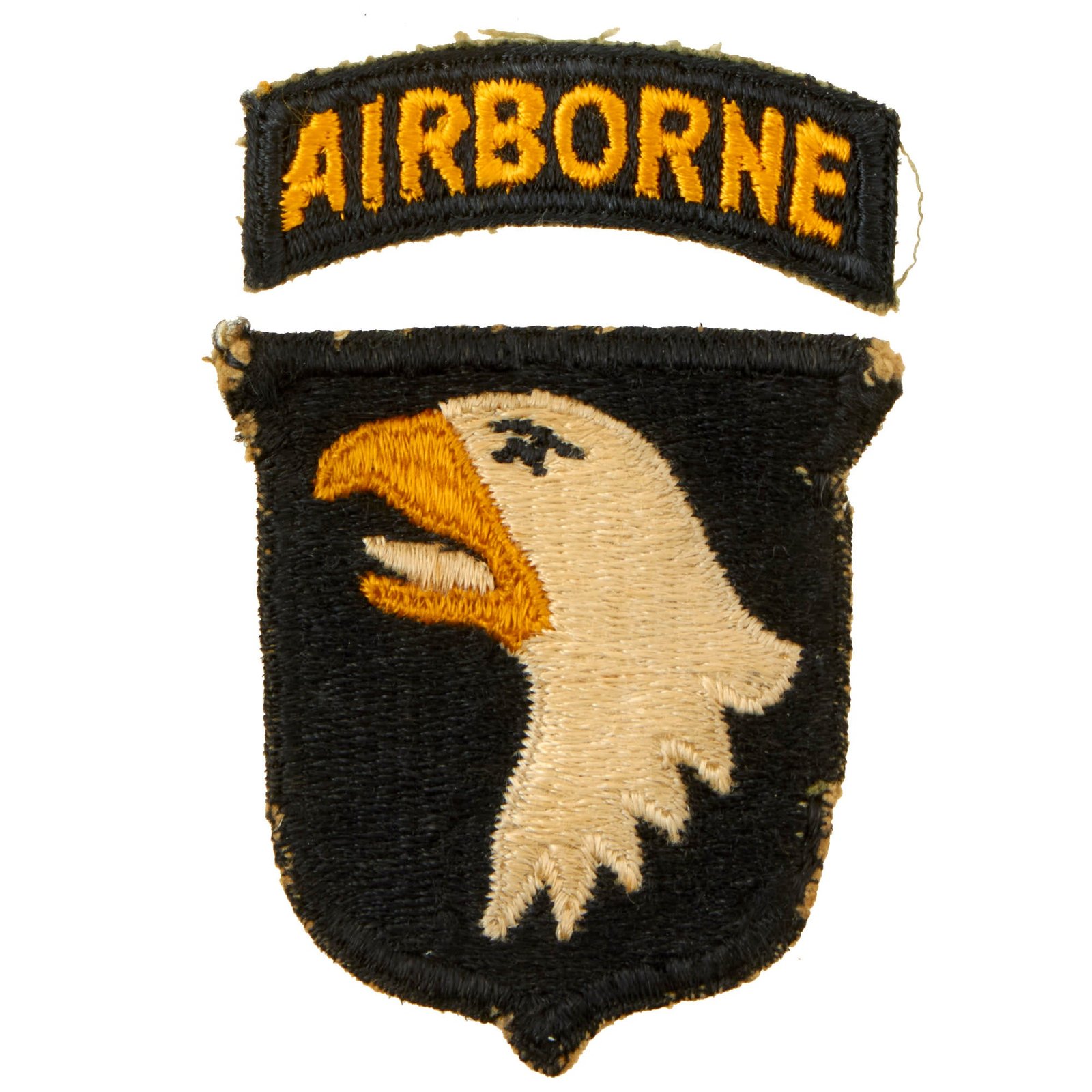 Buy Original U.S. WWII Rare 101st Airborne Division White Tongue Patch with Green Back & Detached Rocker - Type 6 | Original Firearms Antique For Sale