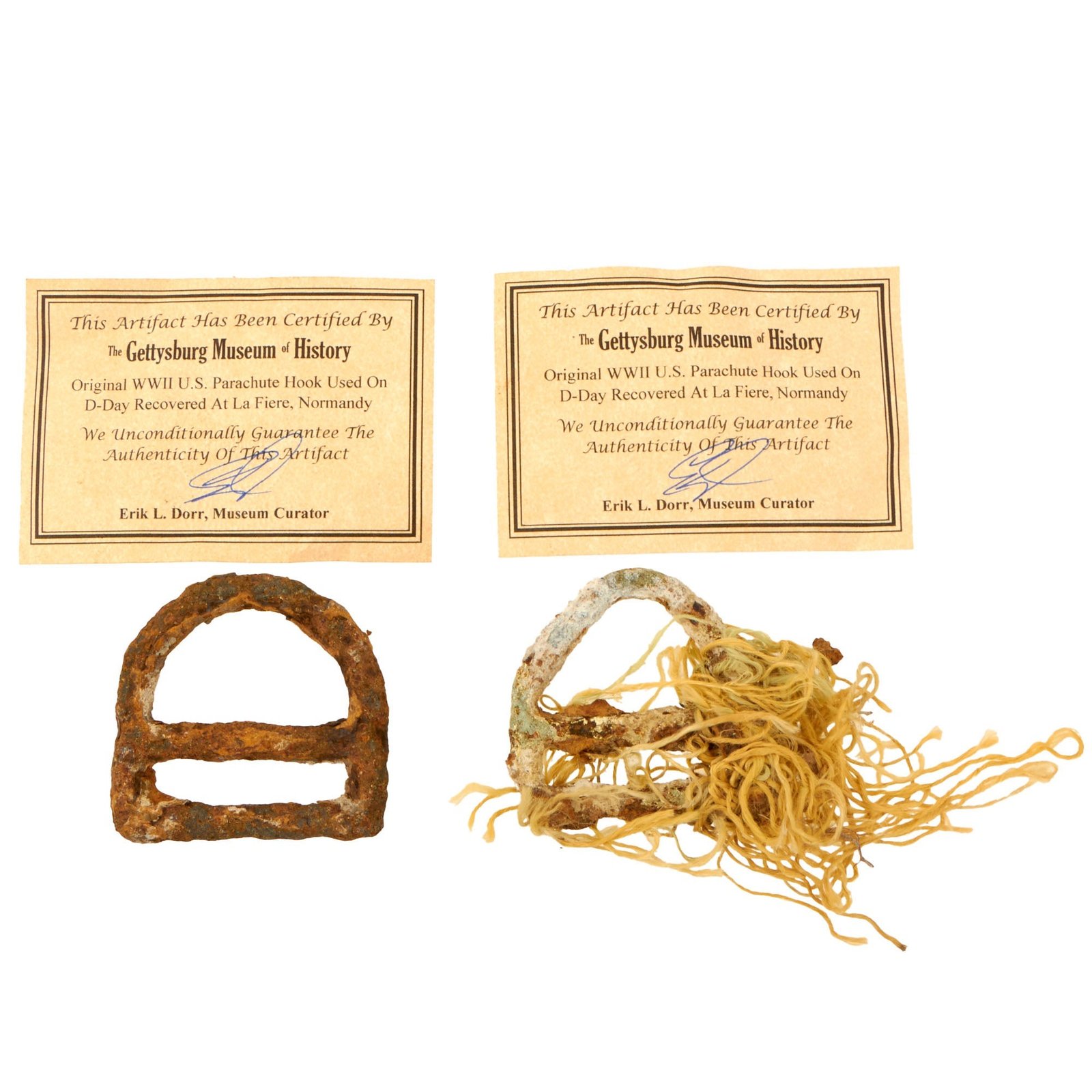 Buy Original U.S. WWII D-Day Pair of Parachute Hooks Recovered at La Fiere, Normandy with Certificates of Authenticity | Original Firearms Antique For Sale