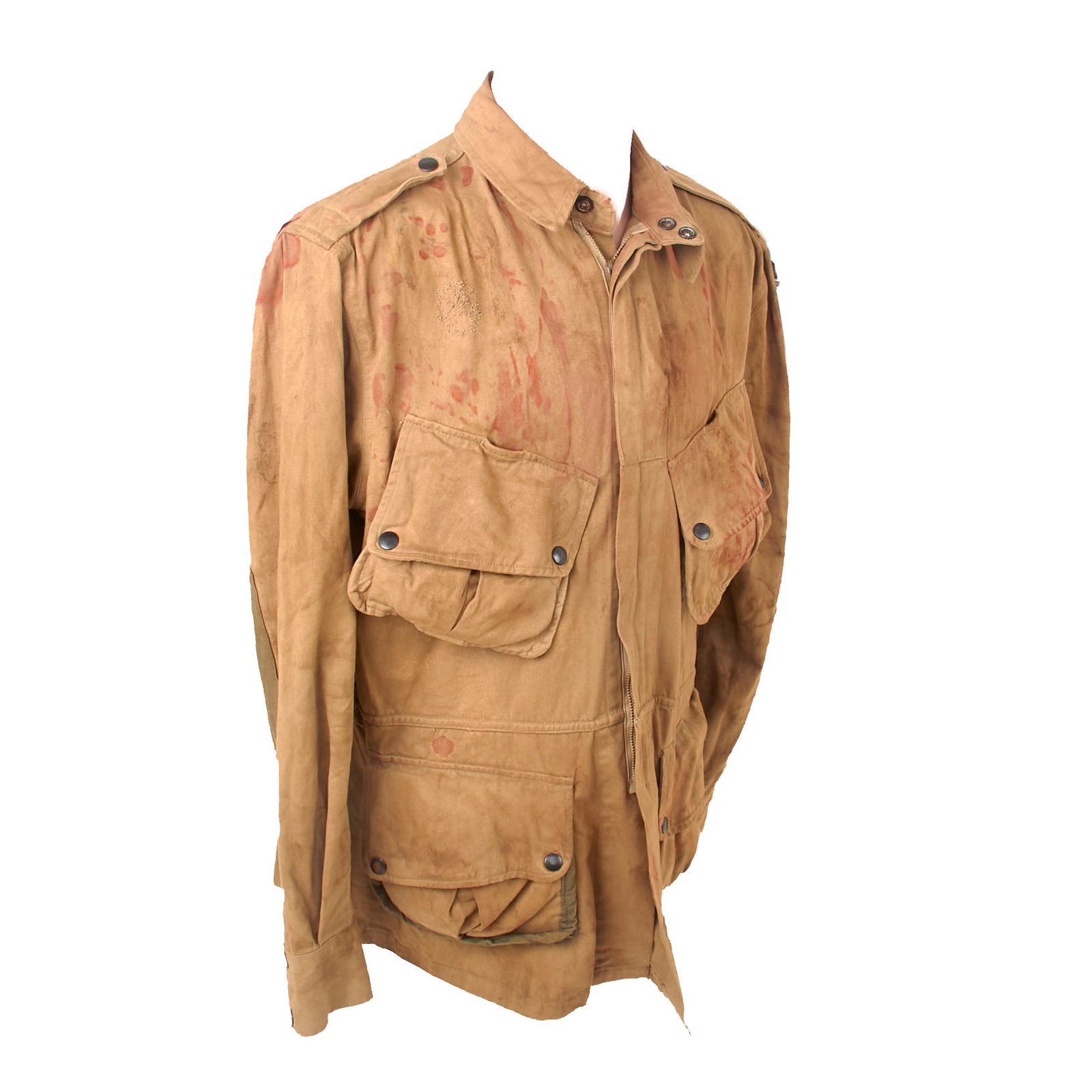 Buy Original Band of Brothers Nick Chopping Stuntman Replica 101st Airborne M1942 Paratrooper Jump Jacket with Reinforcements & Blood Pack Remnants - Shot Through Back | Original Firearms Antique For Sale