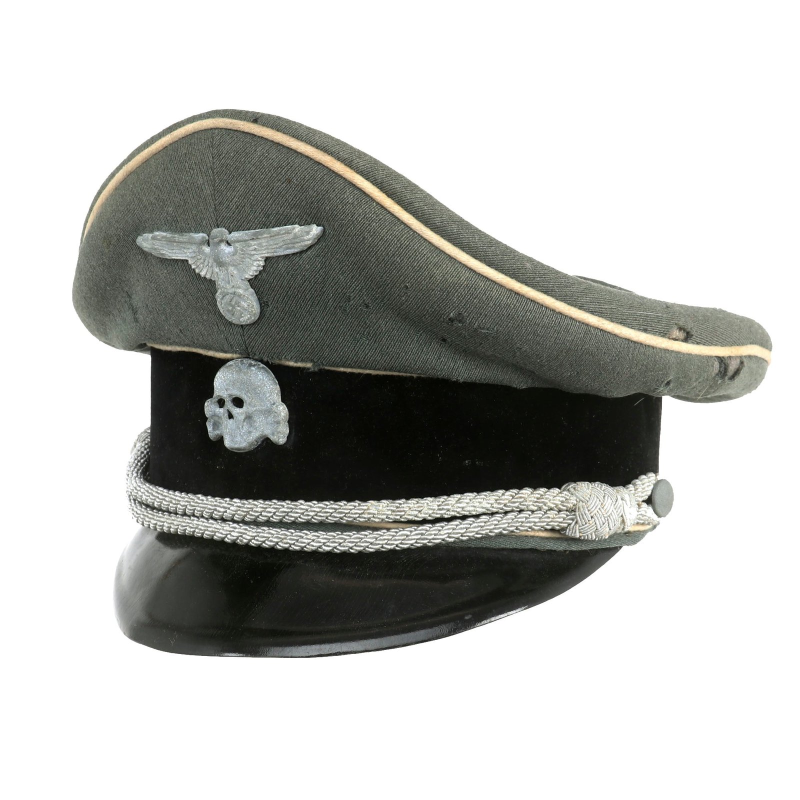 Buy Original Rare German WWII USGI Bring Back Waffen SS Officer's Schirmmütze Visor Crush Cap - Schutzstaffel | Original Firearms Antique For Sale