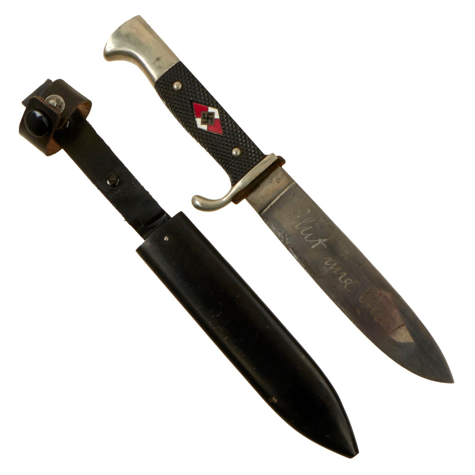 Buy Original German WWII 1938 Dated Transitional HJ Knife with Motto by WKC Waffenfabrik with Scabbard - RZM M7/42 | Original Firearms Antique For Sale
