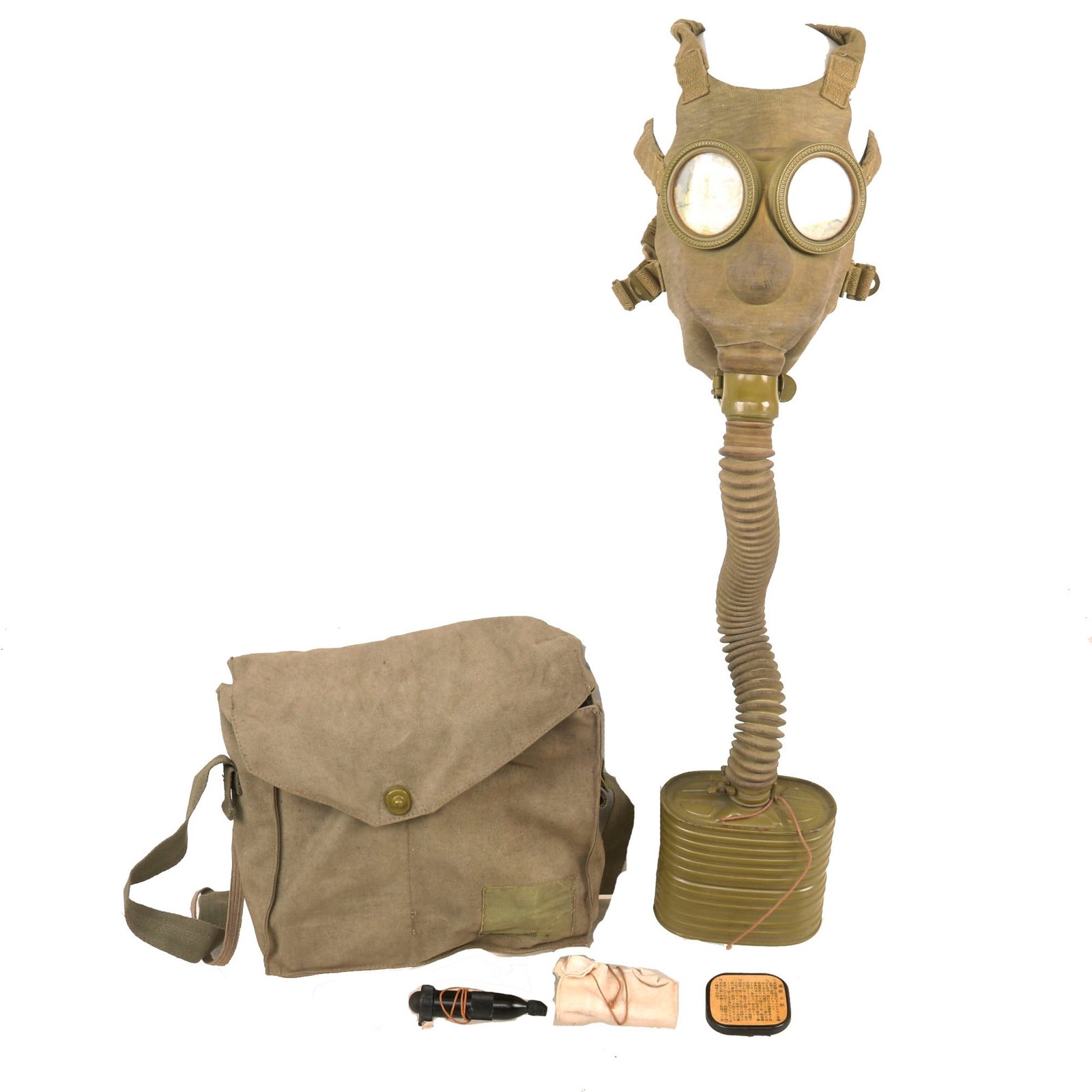 Buy Original Japanese WWII Rare Type 99 Gas Mask With Intact Hose, Filter and Carry Bag with Accessories | Original Firearms Antique For Sale