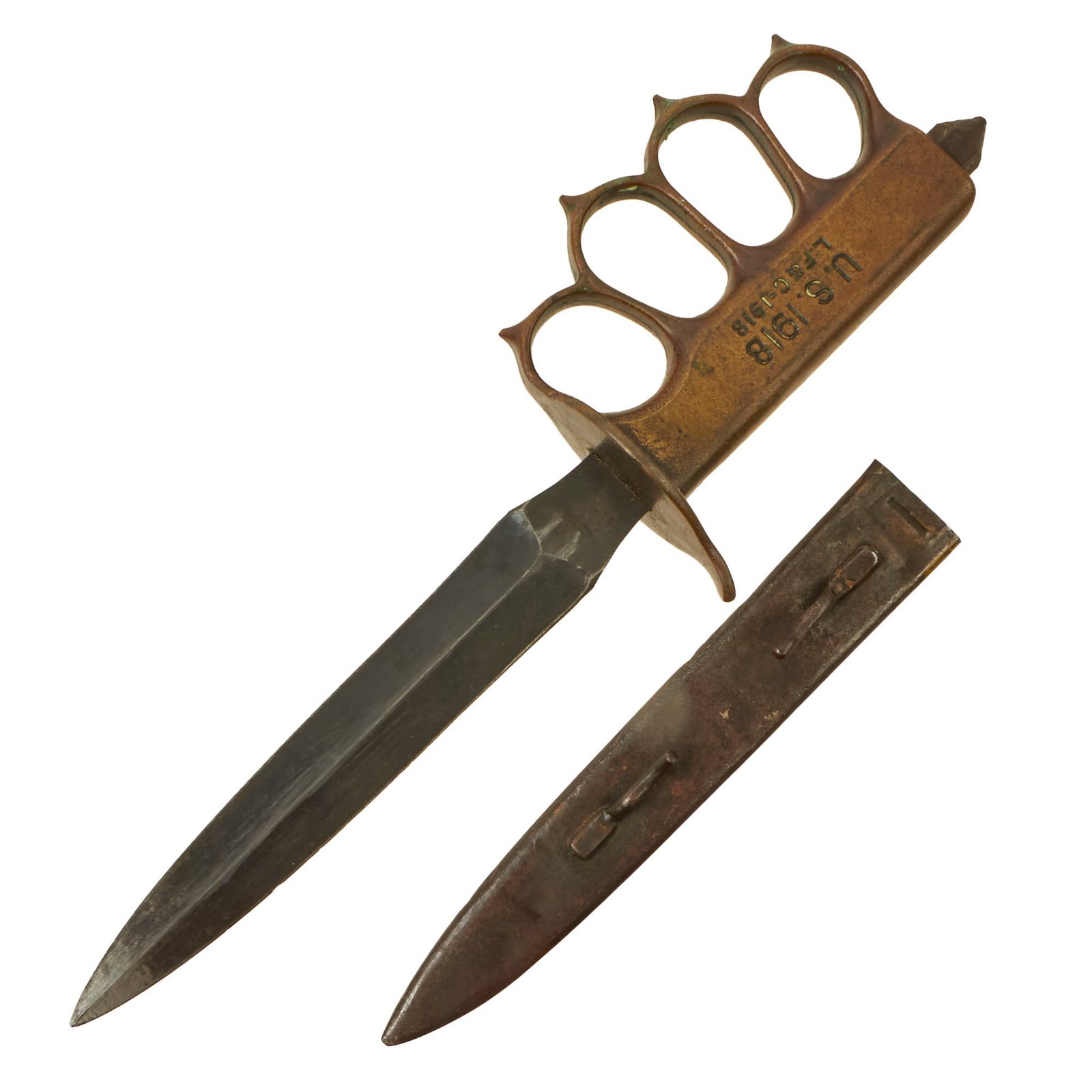 Buy Original U.S. WWI Model 1918 Mark I Trench Knife by L. F. & C. with French “Au Lion” Steel Scabbard | Original Firearms Antique For Sale
