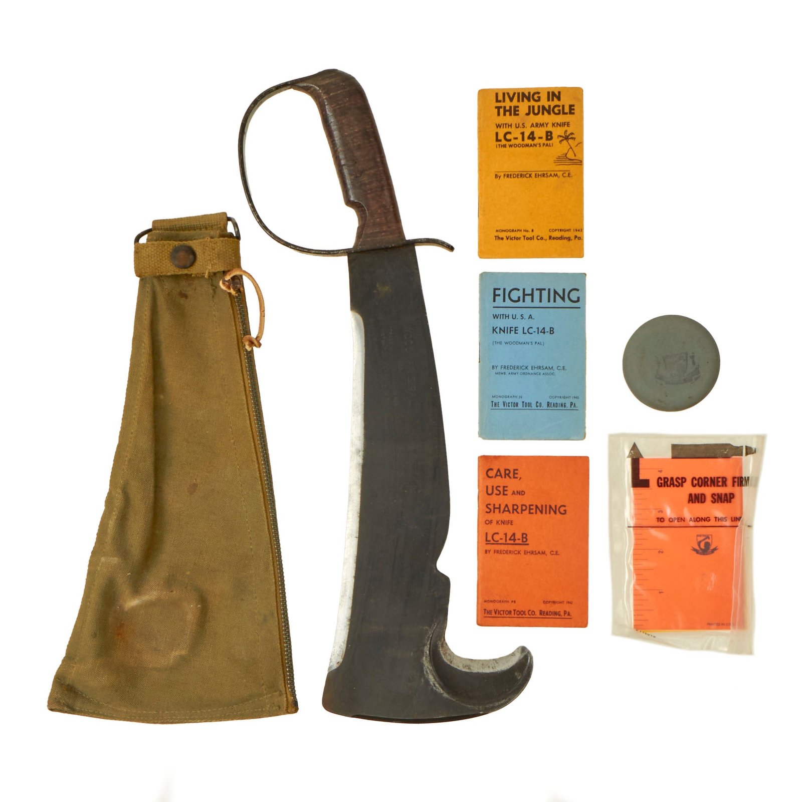 Buy Original U.S. WWII LC-14-B Woodman Pal Survival Axe by Victor Tool Company with Belt Scabbard, Manuals and Whetstone | Original Firearms Antique For Sale