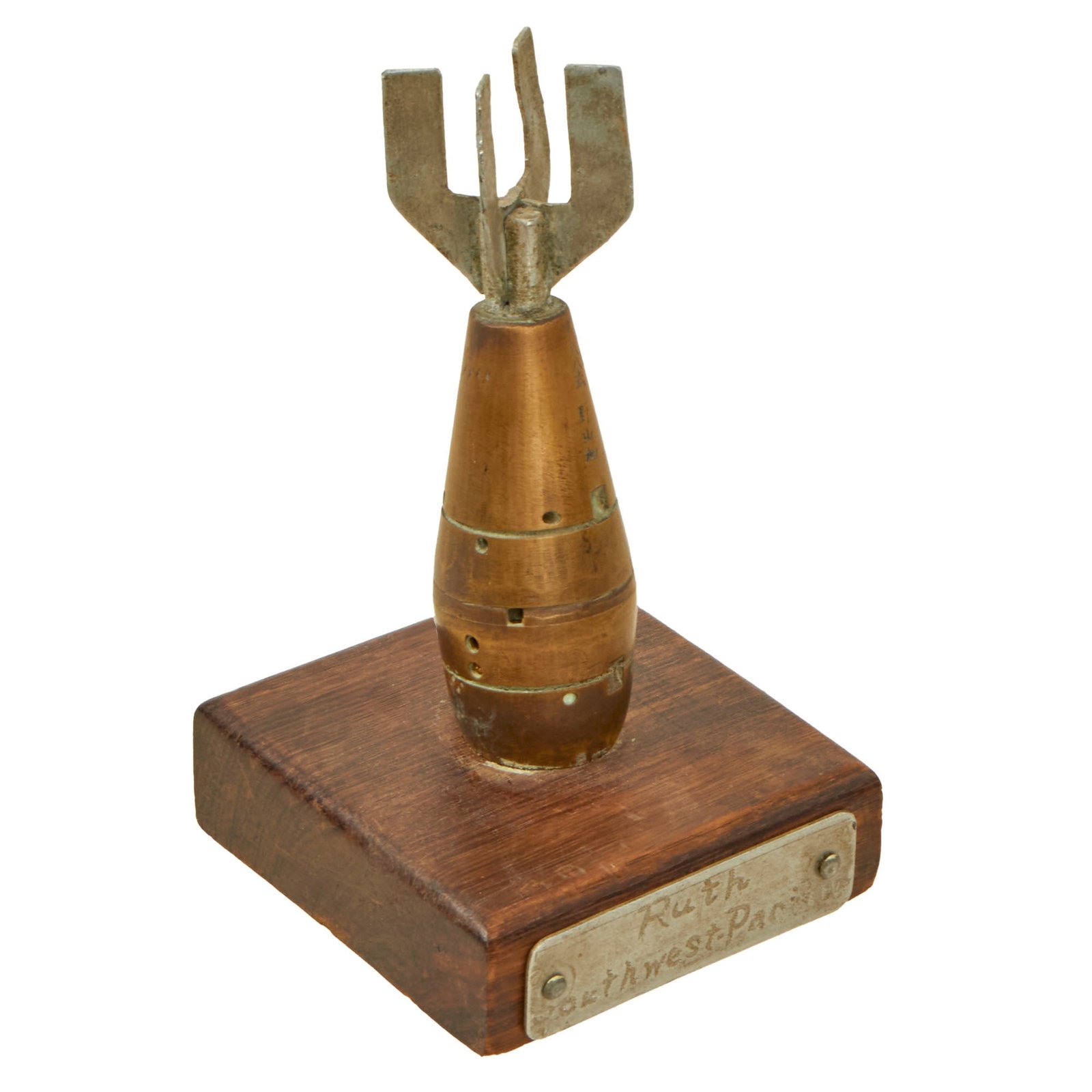 Buy Original U.S. WWII Japanese Type 88 Trench Art Bomblet on Base from Southwest Pacific - Dated 1941 | Original Firearms Antique For Sale