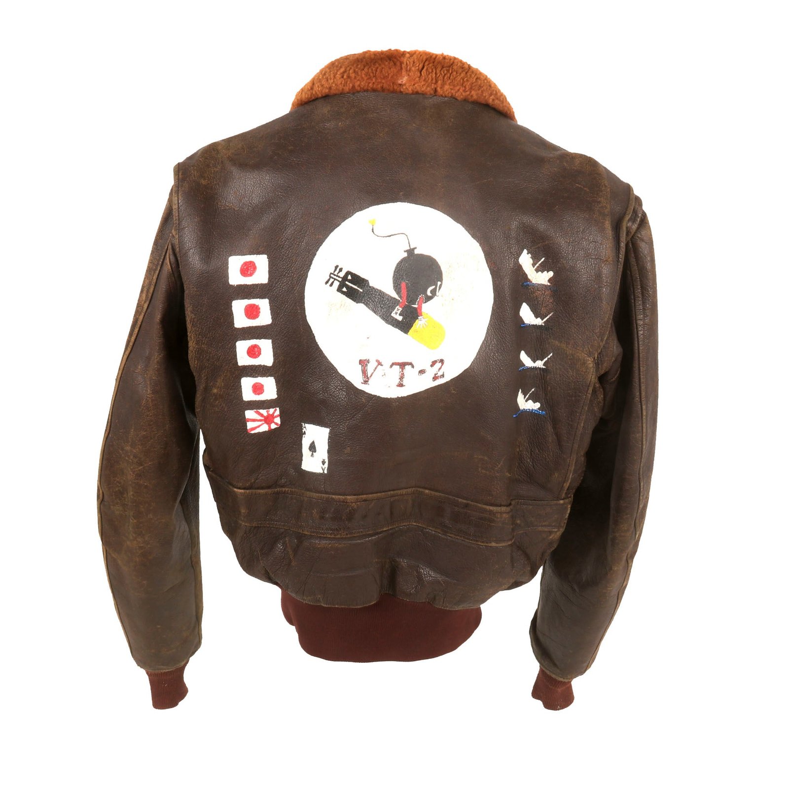 Buy Original U.S. WWII G-1 Jacket Painted for VT-2 Torpedo Squadron Two with Flags & Ships - Paint Retouched Post War | Original Firearms Antique For Sale