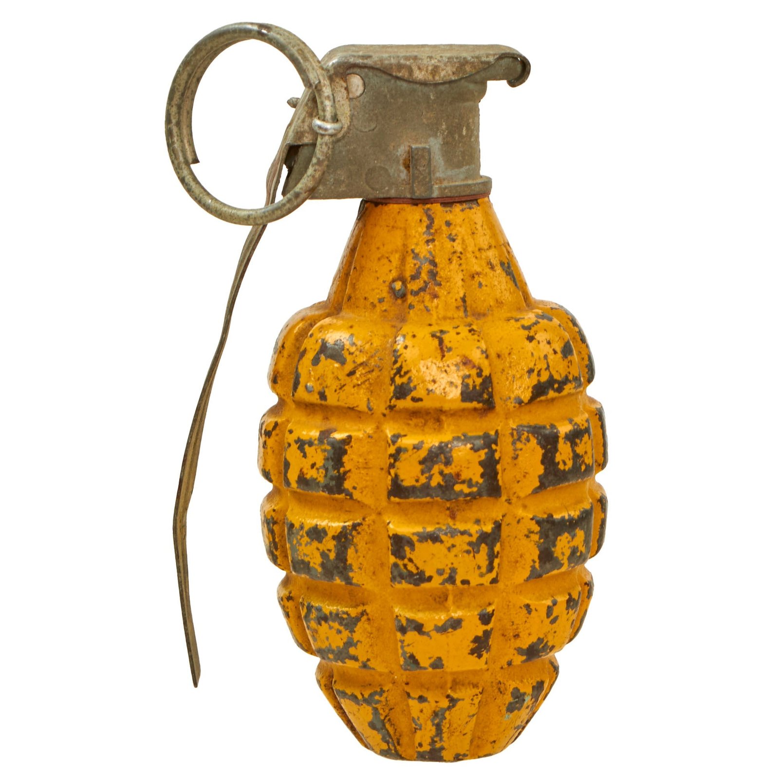 Buy Original U.S. WWII Inert MkII Yellow Early War High Explosive Pineapple Grenade with M10A1 Fuze | Original Firearms Antique For Sale