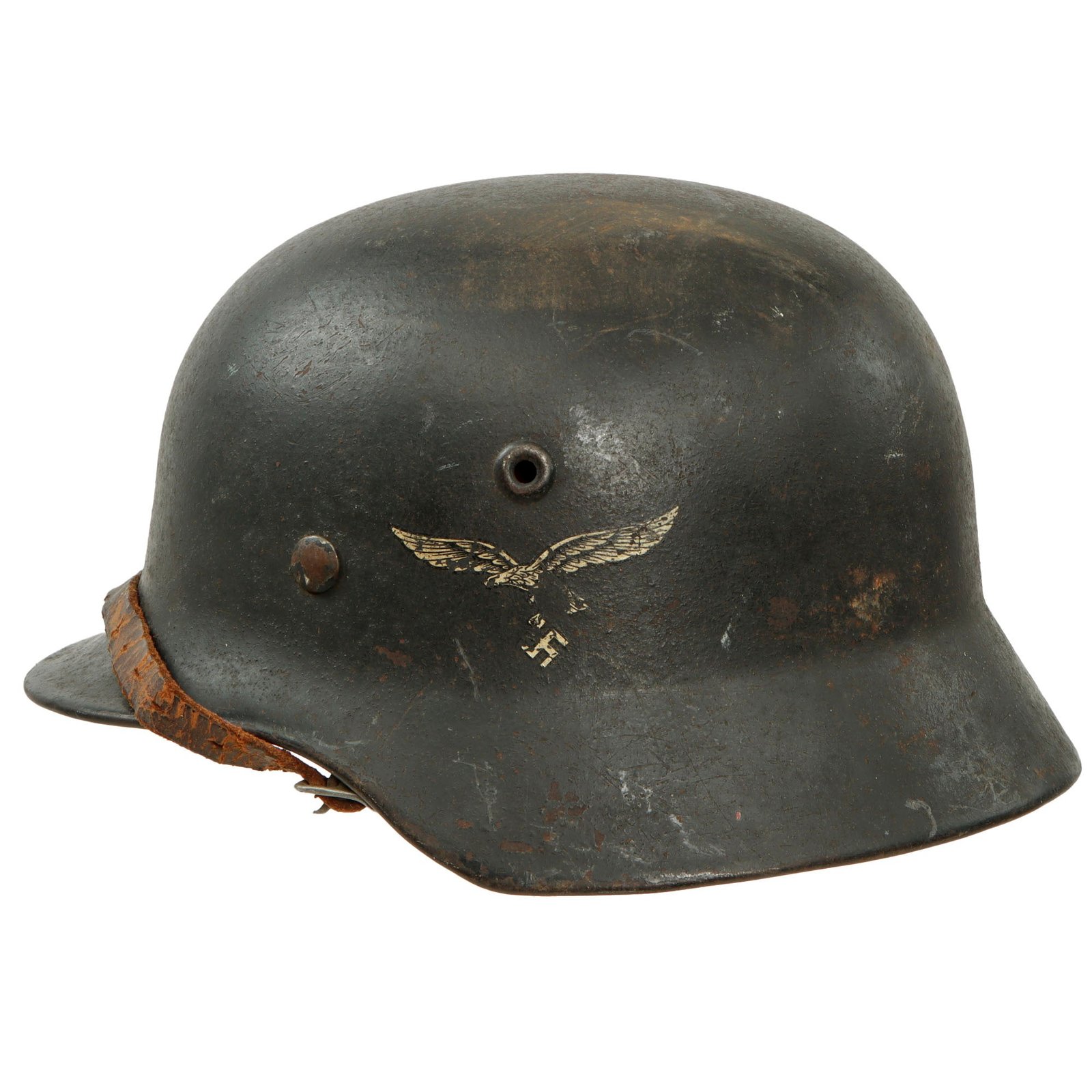 Original German WWII Luftwaffe Single Decal M40 Helmet with 1941 Dated 55cm Liner and Chinstrap - Stamped SE62