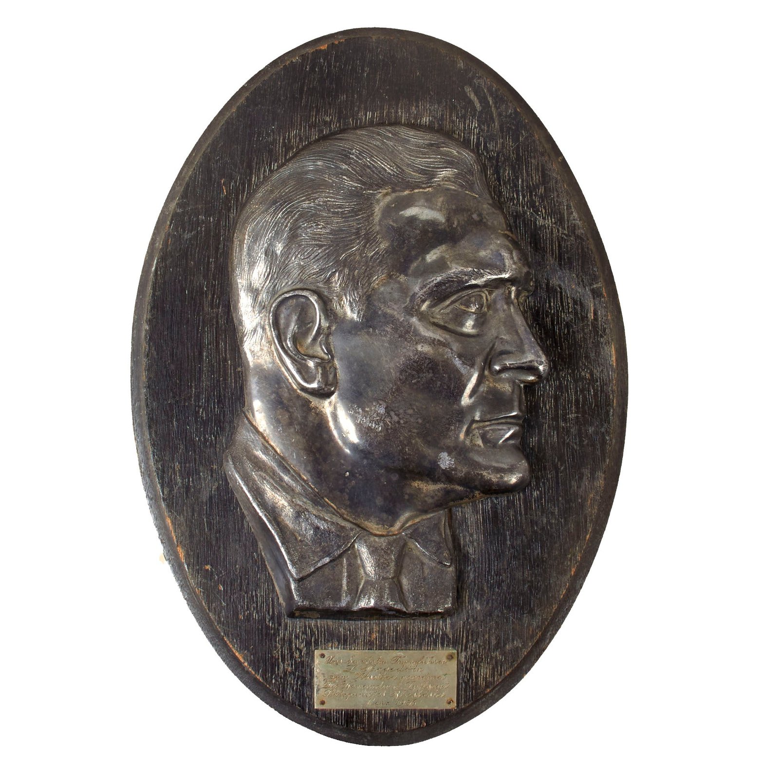 Original German WWII DLV Air Sports League Presentation Metal Profile Bust of Reichsmarschall Hermann Göring on Wooden Backing 7 1/4" x 10 5/8"