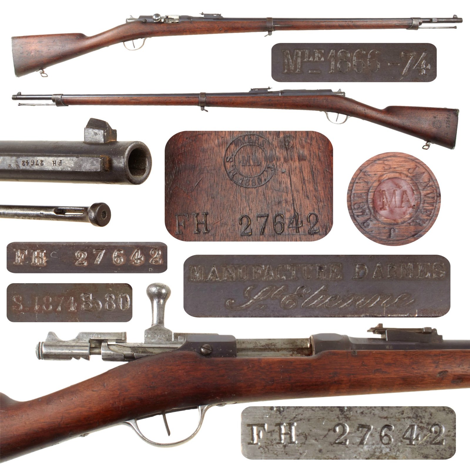 Original French Modèle 1866-74 Gras Converted Rifle by St. Etiénne Arsenal Serial FH 27642 - Dated 1874