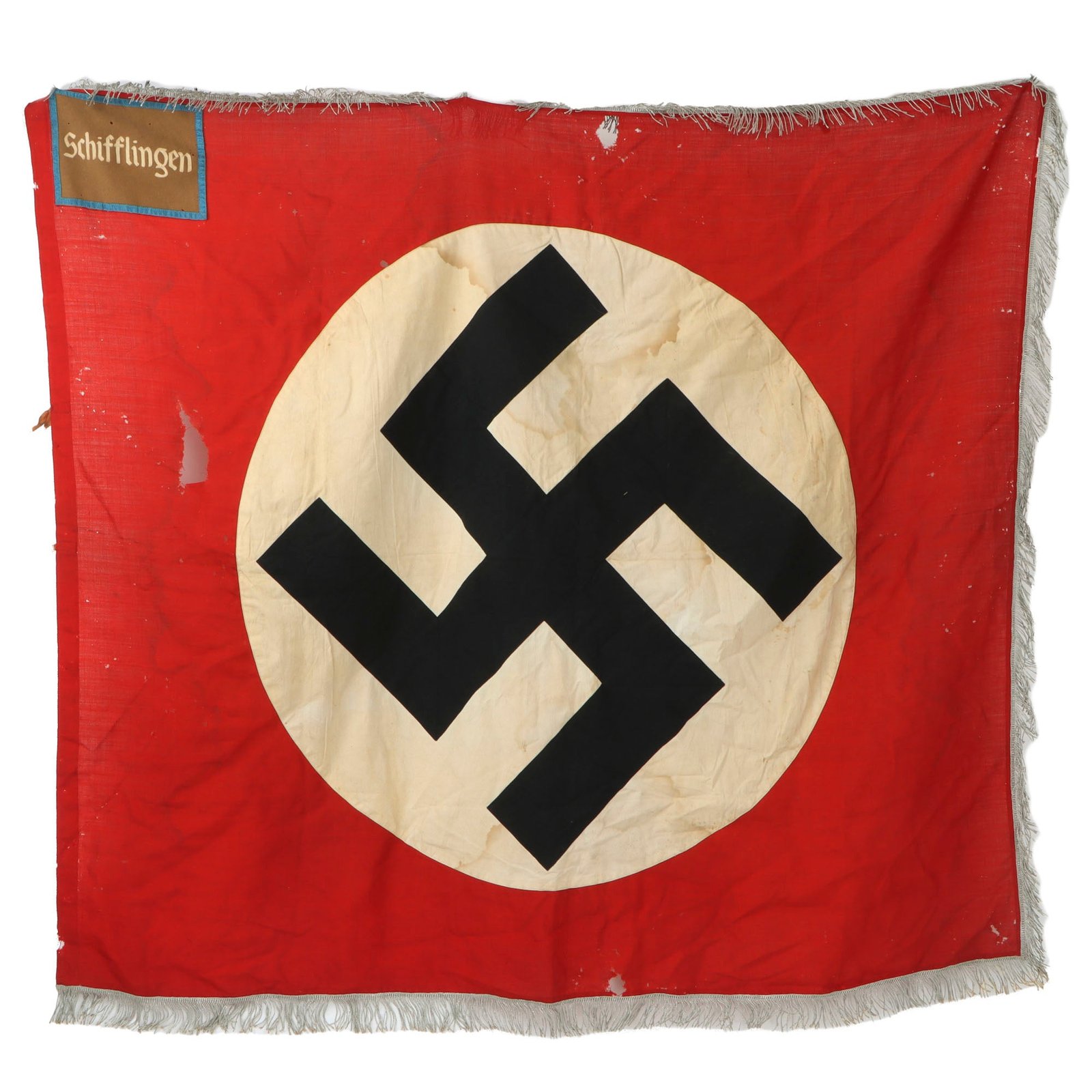 Original German WWII NSDAP Local Group Schifflingen Fringed Political Unit Storm Flag - 47" x 53"