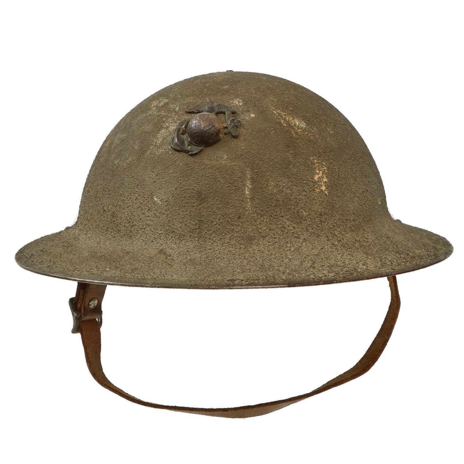Original U.S. WWI USMC M1917 Doughboy Helmet with Intact Liner & Chinstrap - Featuring Period Correct Eagle, Globe and Anchor - Initialed