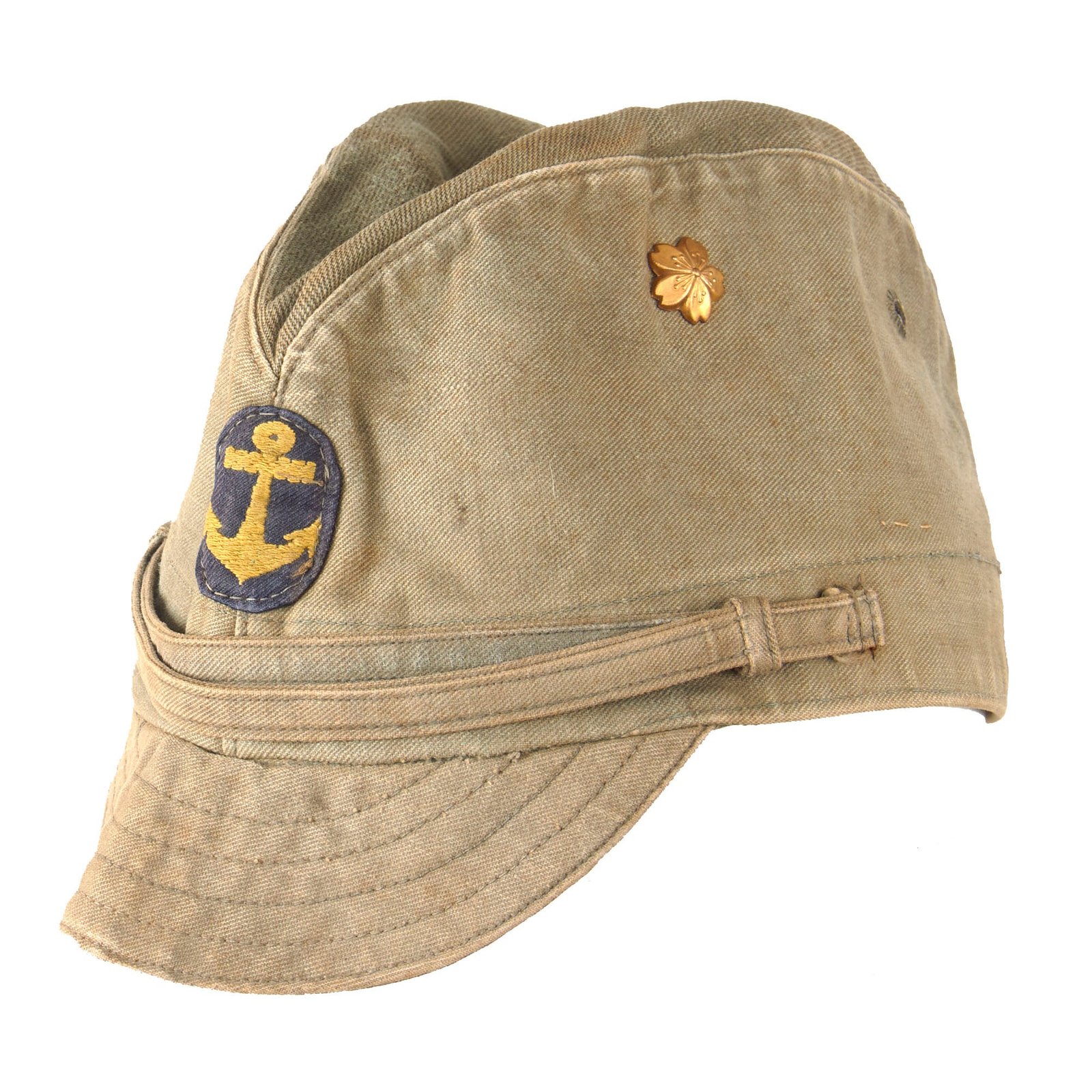 Original WWII Japanese Special Naval Landing Forces Cotton Forage Cap with Attached Cherry Blossom Insignia - SNLF