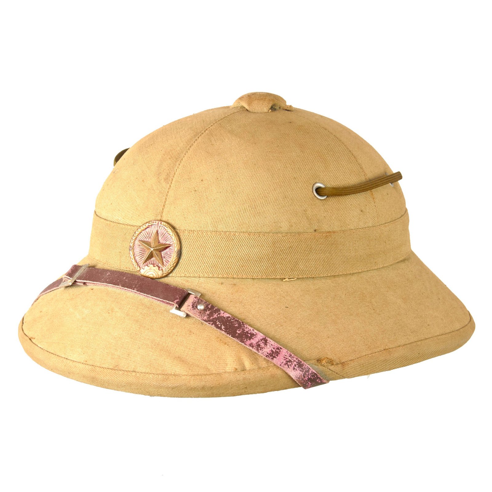 Original Vietnam War North Vietnamese Army (NVA) Pith Helmet with Red Star Badge & Added Rope Chinstrap - Correct Wartime 1960s Construction