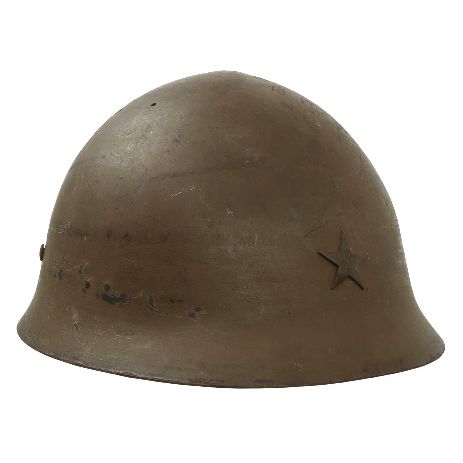 Original Japanese WWII Type 90 Army Helmet with Complete Liner and Chinstrap by Kobe Steel - Name Stitched onto Chinstrap - Tetsubo