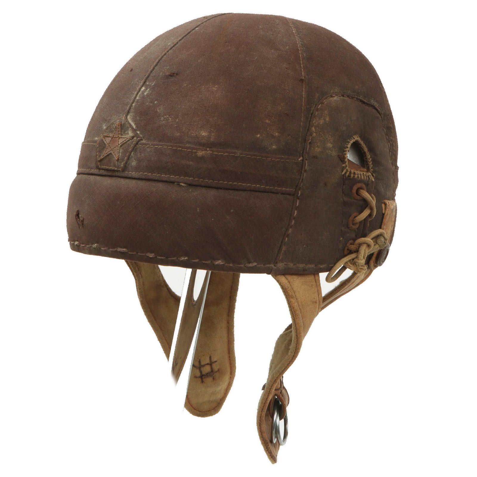Original Japanese WWII Imperial Japanese Army Tanker Helmet with Markings - Heavy Service Wear
