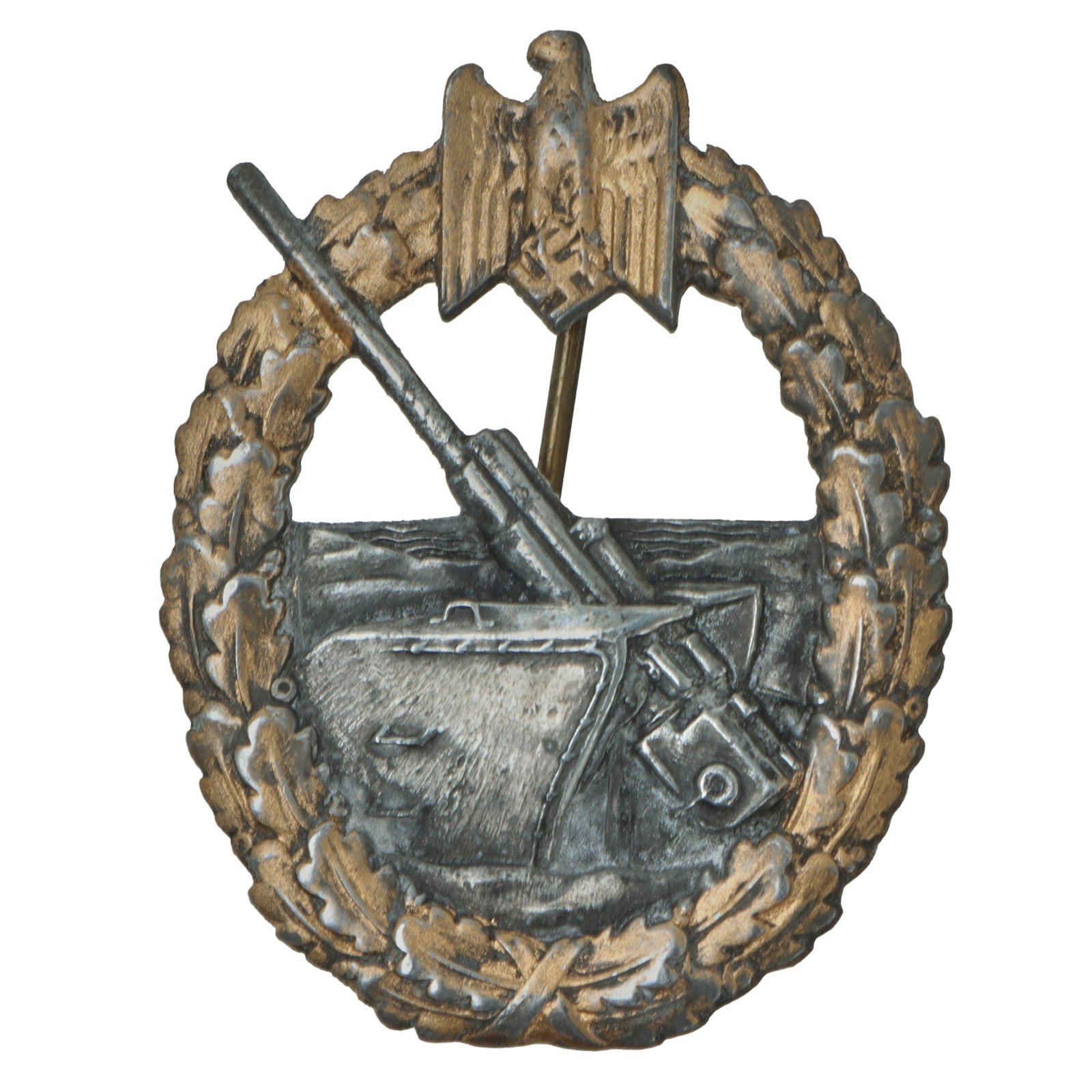 Original German WWII Kriegsmarine Coastal Artillery Badge - Unmarked Solid Back