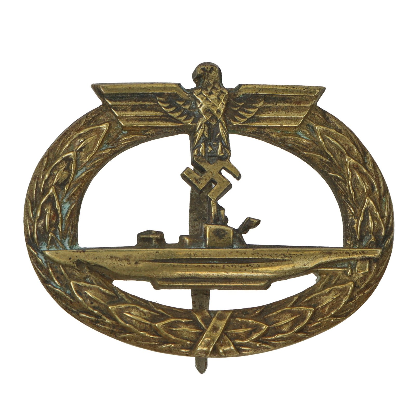 Original Rare German WWII Early Fire Gilded Tombac Kriegsmarine U-Boat War Badge by C.E. Juncker - U-Boot-Kriegsabzeichen