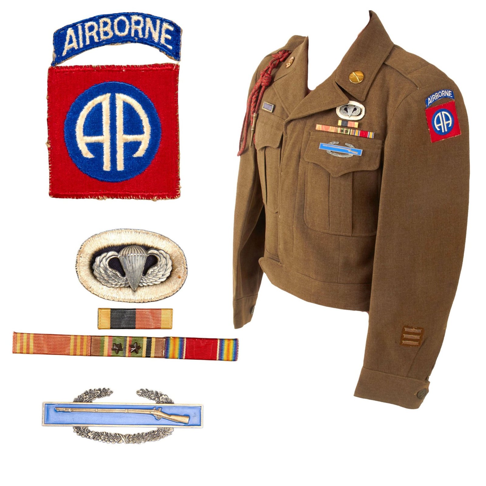 Original U.S. WWII 82nd Airborne Division Ike Jacket Uniform with 508th PIR Oval & Sterling Paratrooper Wings - Size 34S