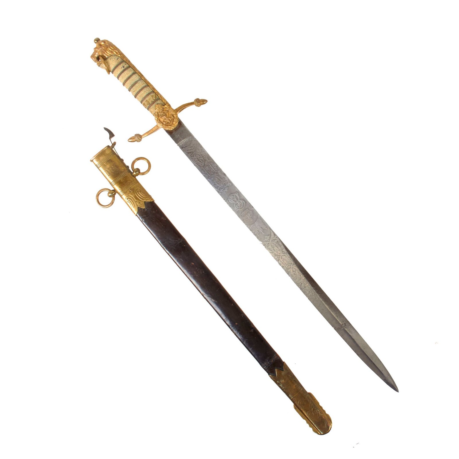 Original British Edwardian Royal Navy Naval Midshipman’s Dirk with Rayskin Handle & Initialed Scabbard by J. Gieve & Sons of Portsmouth