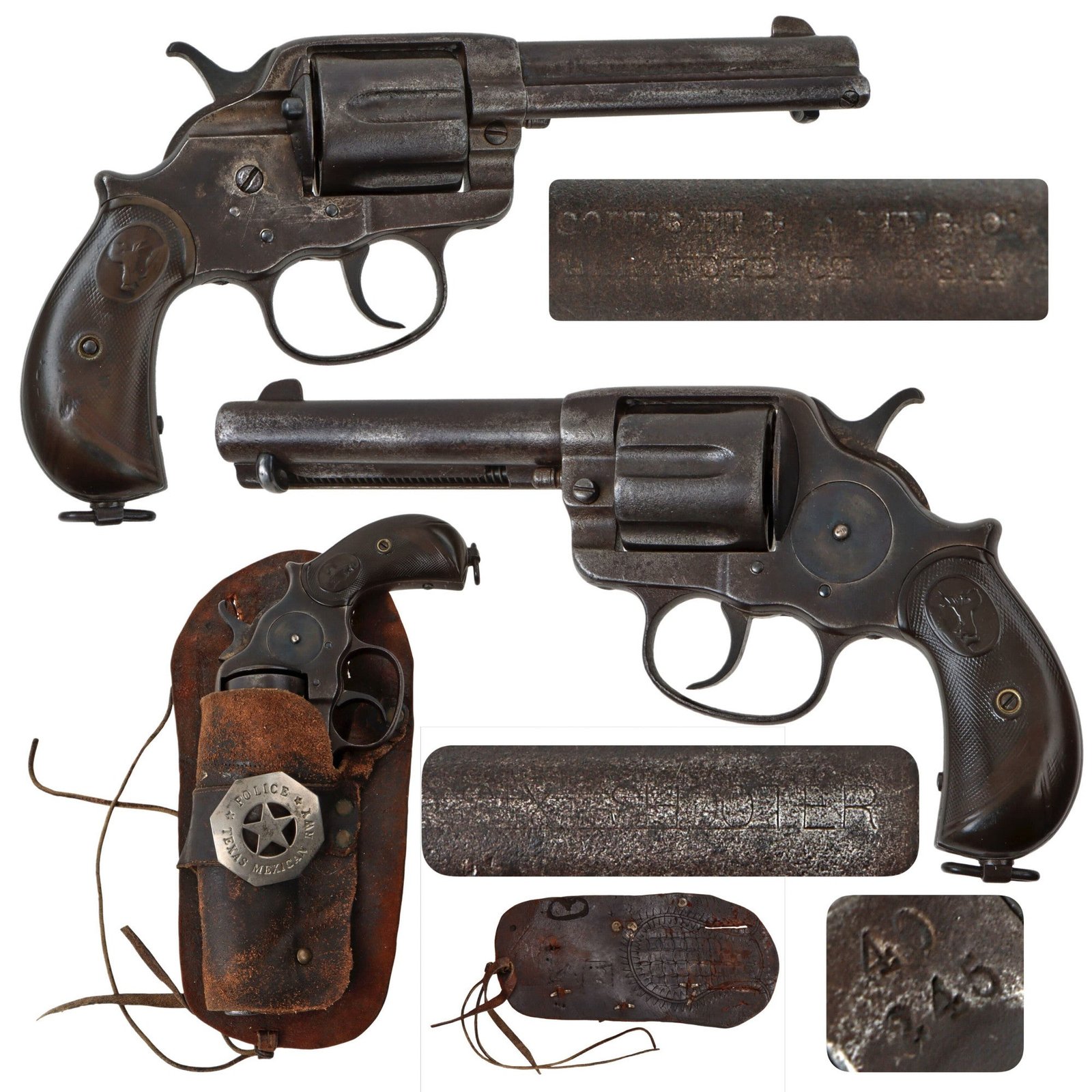Original U.S. Colt Model 1878 Frontier Six Shooter .44-40 D.A. Revolver Made in 1898 with 4 3/4" Barrel, Period Holster, and Replica Badge - Serial 40245