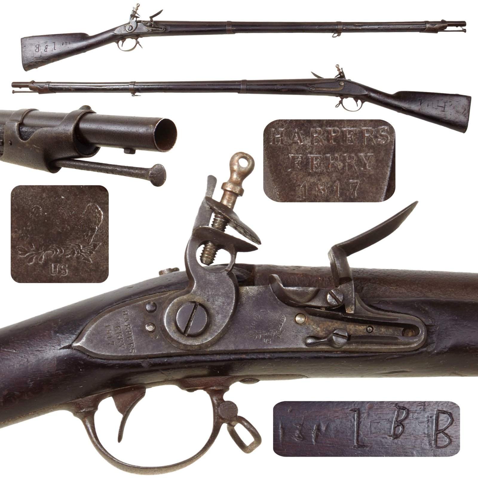 Original U.S. Springfield Model 1816 Flintlock Musket by Harpers Ferry Dated 1817 - Reconverted Barrel