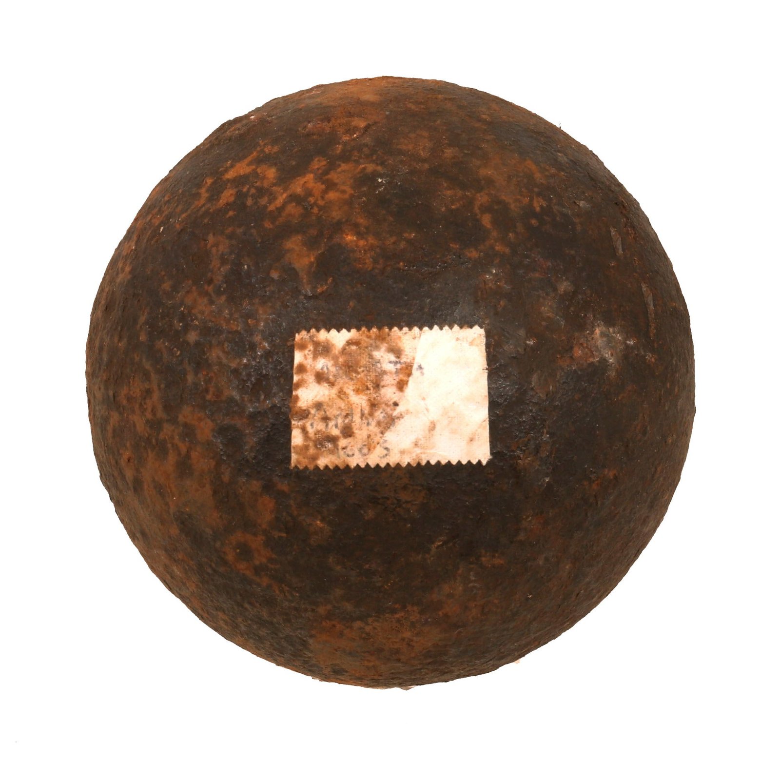 Buy Original U.S. American Civil War 12lb Solid Shot Cannon Ball with Worn Provenance Tag | Original Firearms Antique For Sale