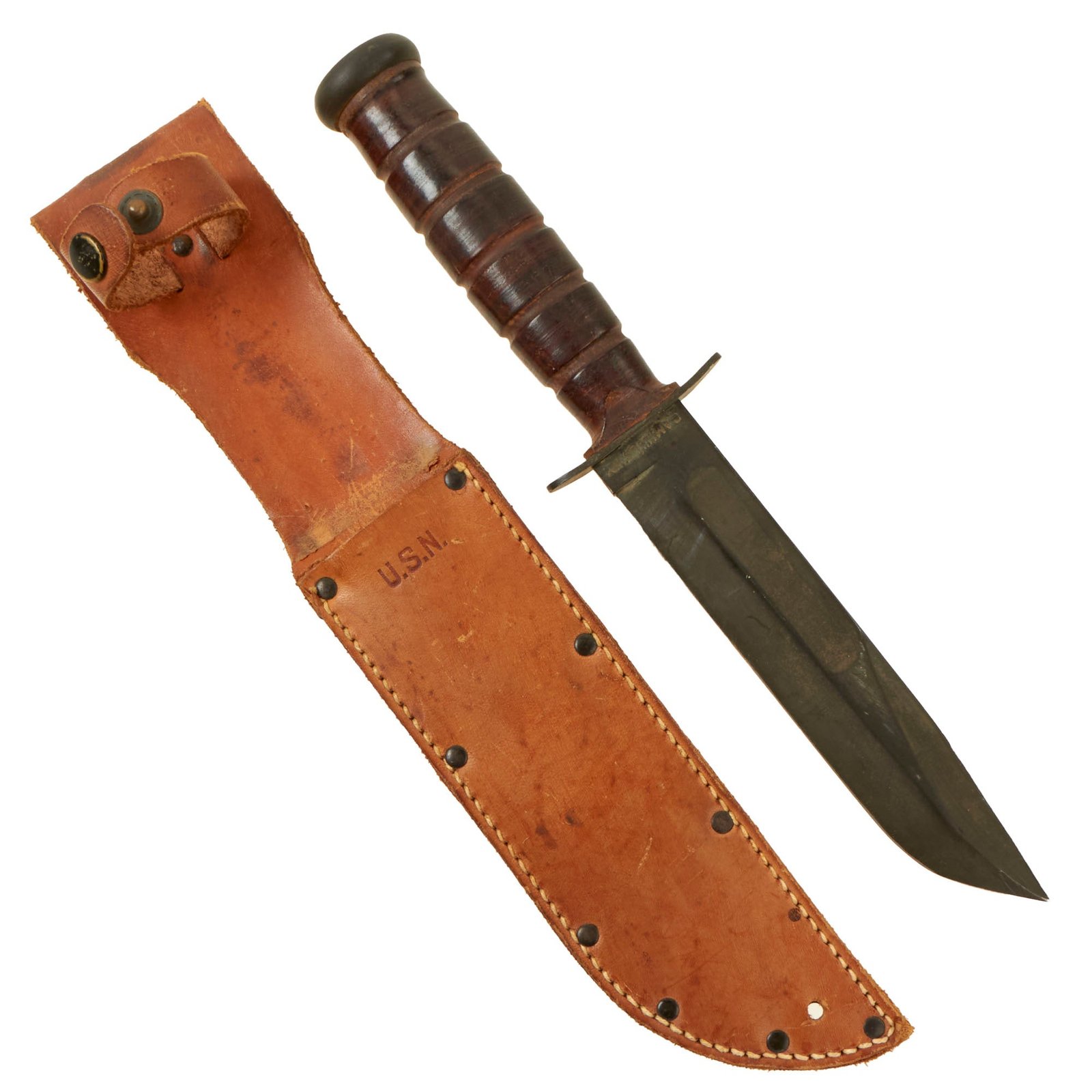 Buy Original U.S. WWII USN “First Model” Early War KA-BAR Fighting Knife by CAMILLUS in Leather Sheath | Original Firearms Antique For Sale